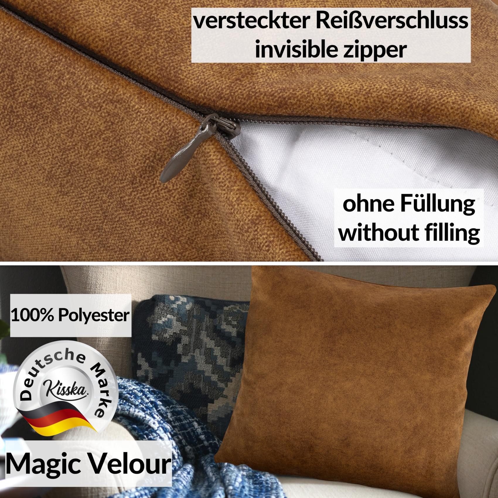 Kisska Dekokissen Kissenhülle MAGIC atmungsaktiv Velour Zierkissen Ambiente Dekorieren, Kissenüberzug ohne Füllung Meliert-Optik UNI 40x40cm Einfarbig Kupfer