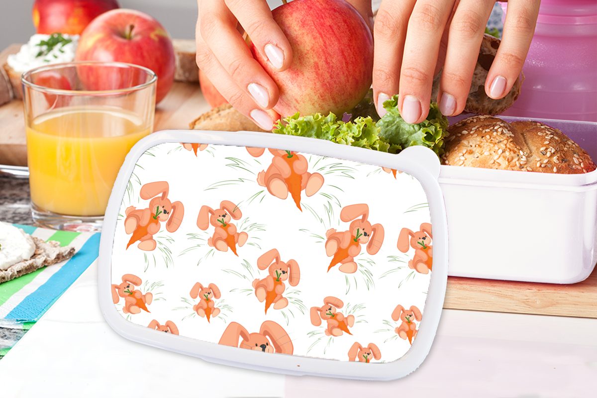 Kaninchen Mädchen - für Kunststoff, Erwachsene, - Muster, MuchoWow Brotbox Lunchbox Gemüse Jungs Brotdose, und und Kinder (2-tlg), für weiß