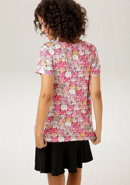 Aniston CASUAL T-Shirt allover mit bunten, niedlichen Kätzchen bedruckt - NEUE KOLLEKTION