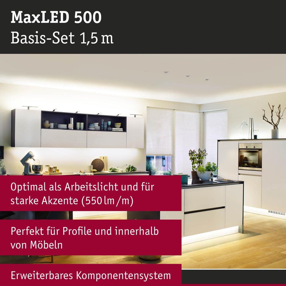 LED Stripe LED 1-flammig, 500 Paulmann 1,5m MaxLED 20VA Streifen Warmweiß Silber, 10W 230/24V Function Basisset