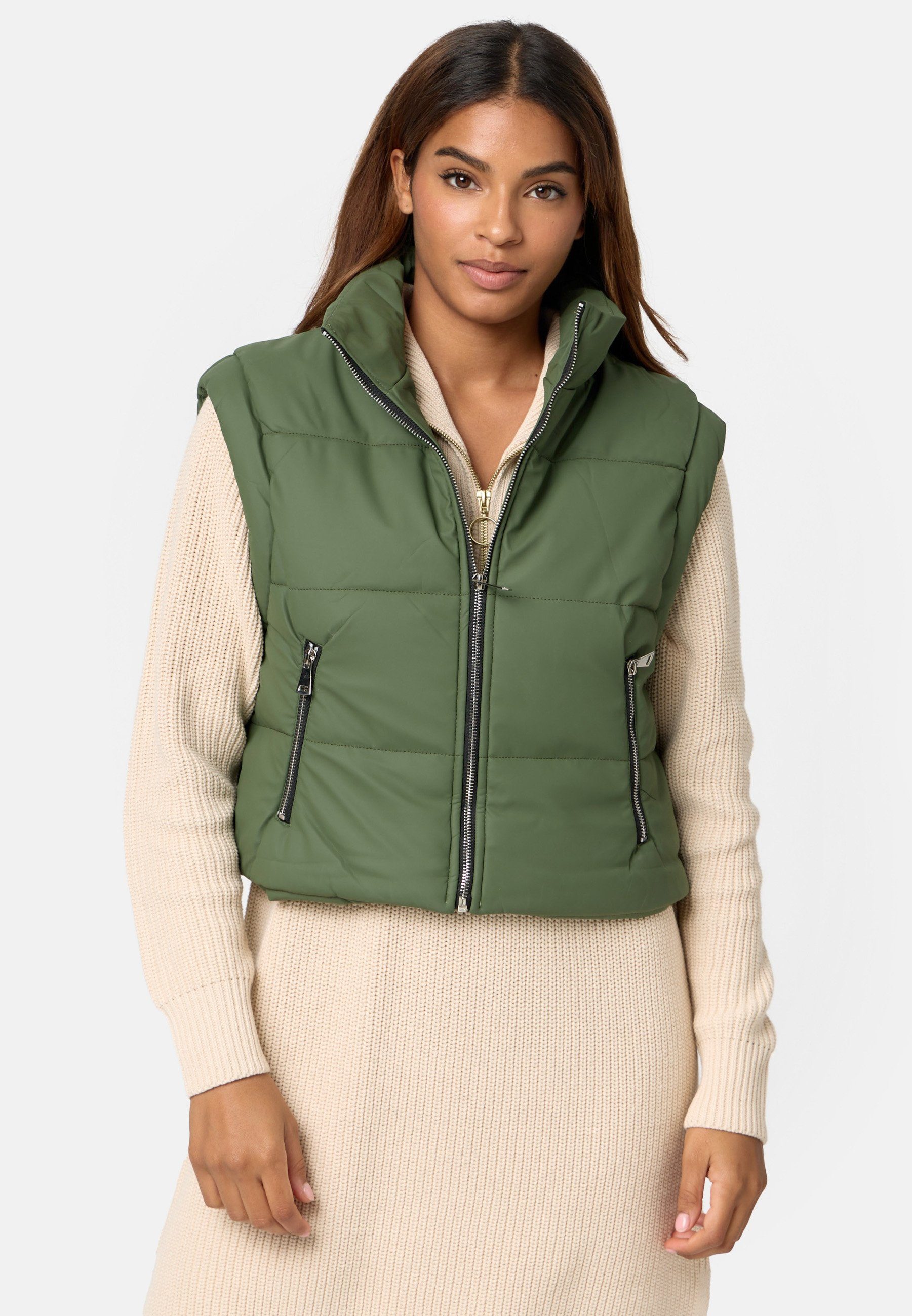 Kunstleder Worldclassca Khaki Worldclassca S-L aus Steppweste Winter Damen Kurze Steppweste