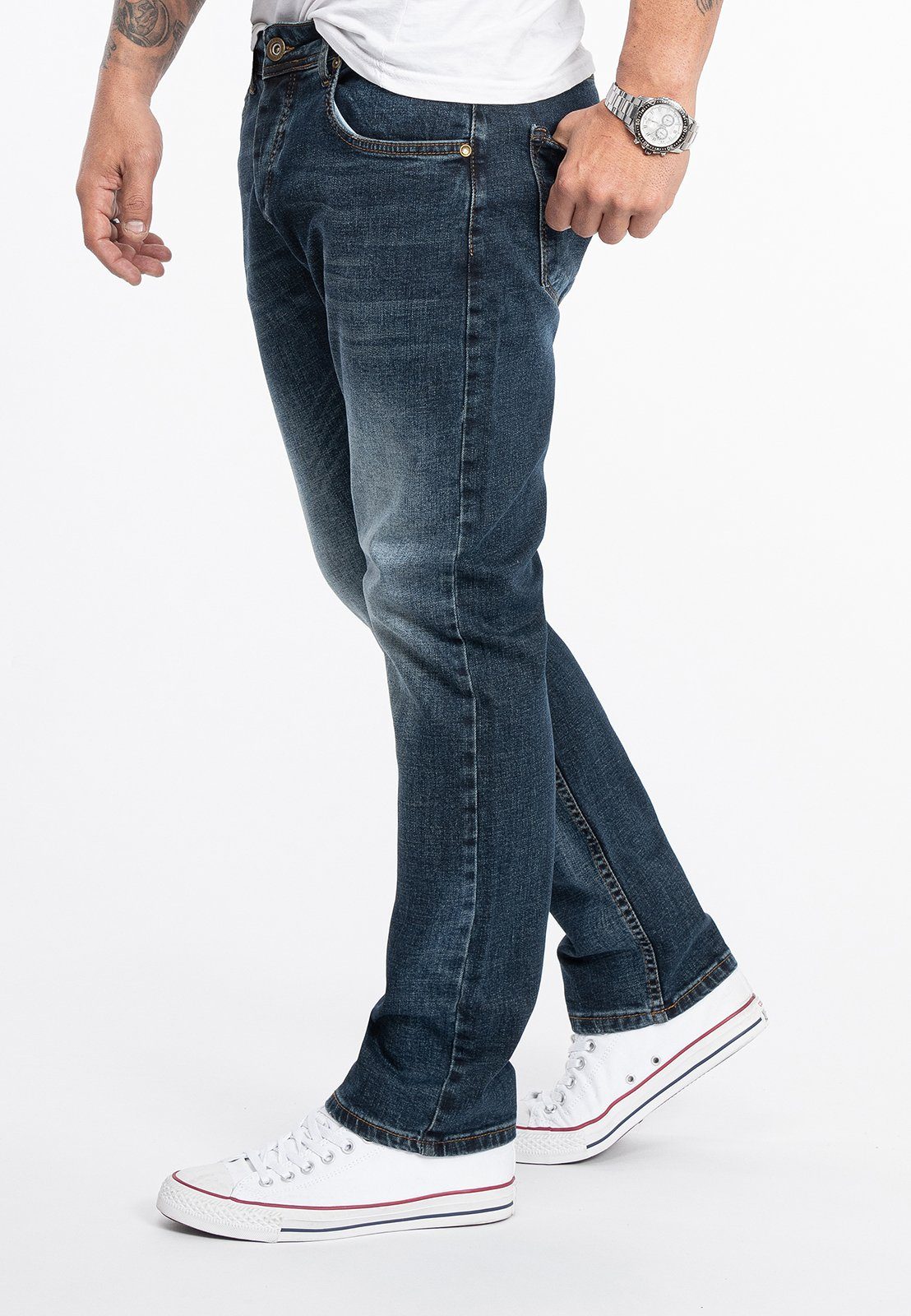 Rock Creek Straight-Jeans Blau RC-2279 Stonewashed Jeans Herren