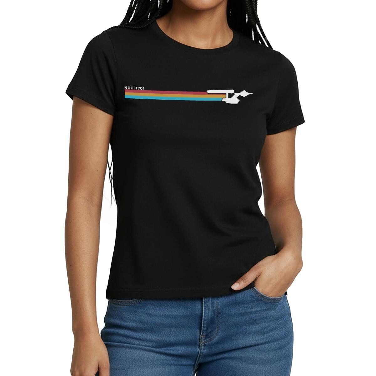 Spreadshirt T-Shirt Star Trek The Original Series NCC-1701 Regenbogen Frauen T-Shirt (1-tlg)