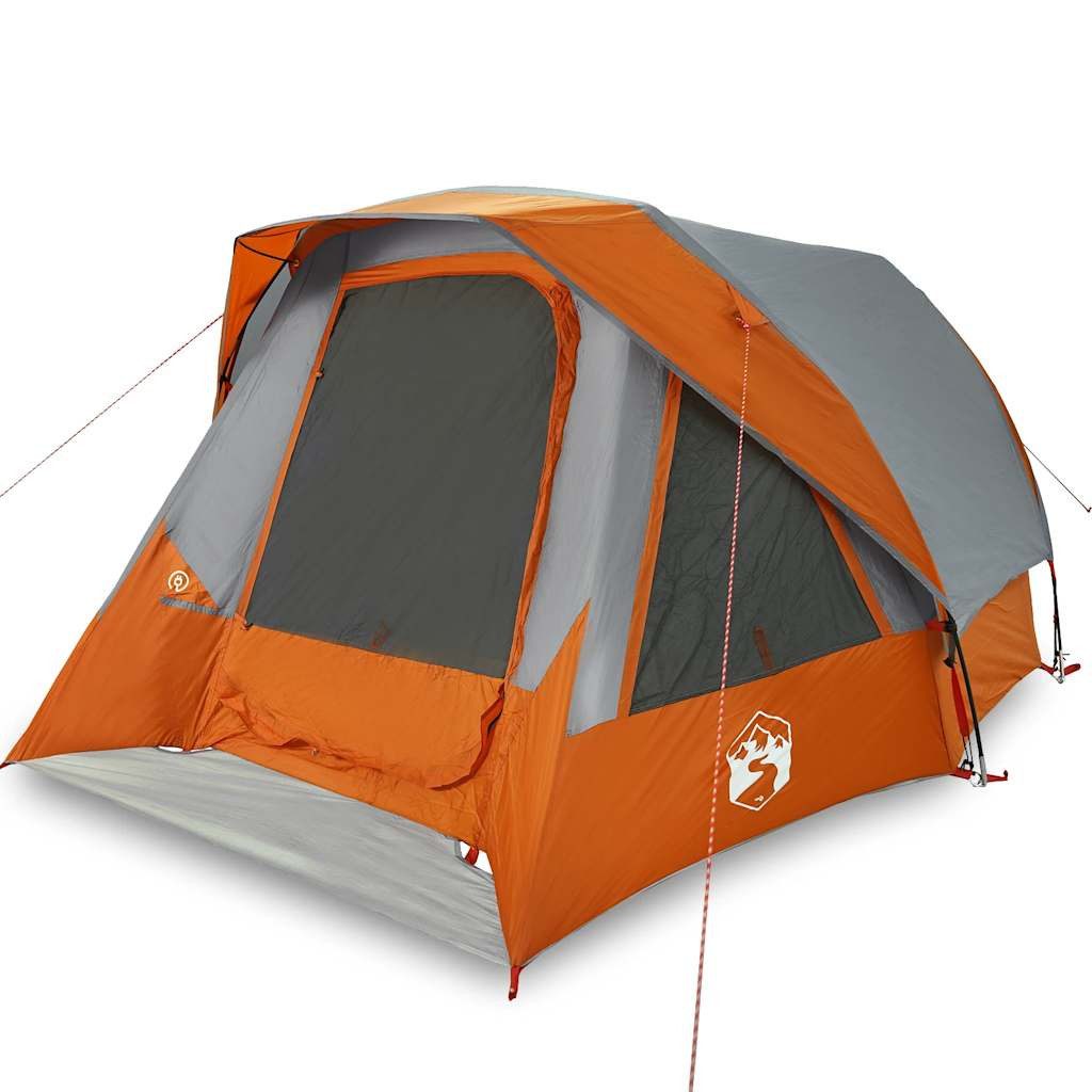 Kuppelzelt Campingzelt 4 Personen Grau und Orange Wasserdicht