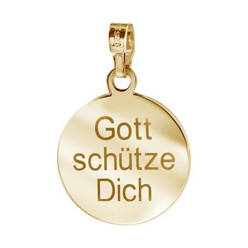 JEVELION Engelanhänger Schutzengel Anhänger 333 Gold Gravur "Gott schütze Dich" (Goldanhänger, für Damen und Kinder), Mit Kette vergoldet- Länge wählbar 36 - 70 cm.