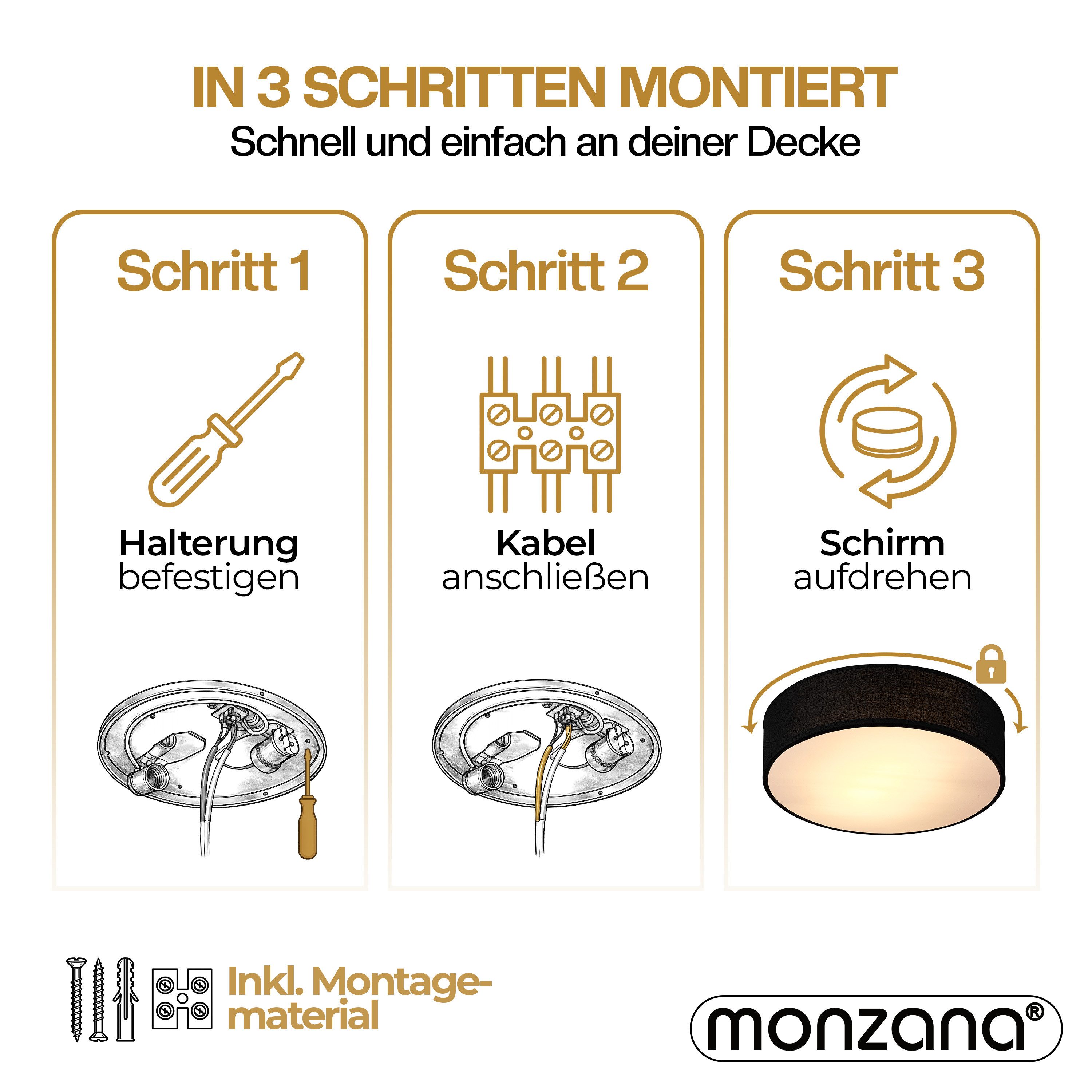 monzana Deckenleuchte Deckenleuchte, Innenbeleuchtung, Deckenlampe Stoff Schwarz 38 cm Modern E27 Rund 2 Flammig
