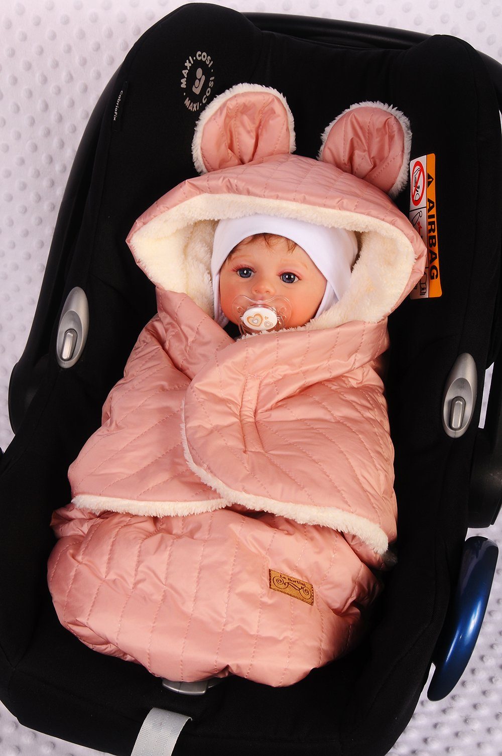 Einschlagdecke Einschlagdecke für Babyschale Autositz Baby Decke 0-3Mon, La Bortini, warm gefüllt, weich gefuttert, mit Klettverschluss, Universal