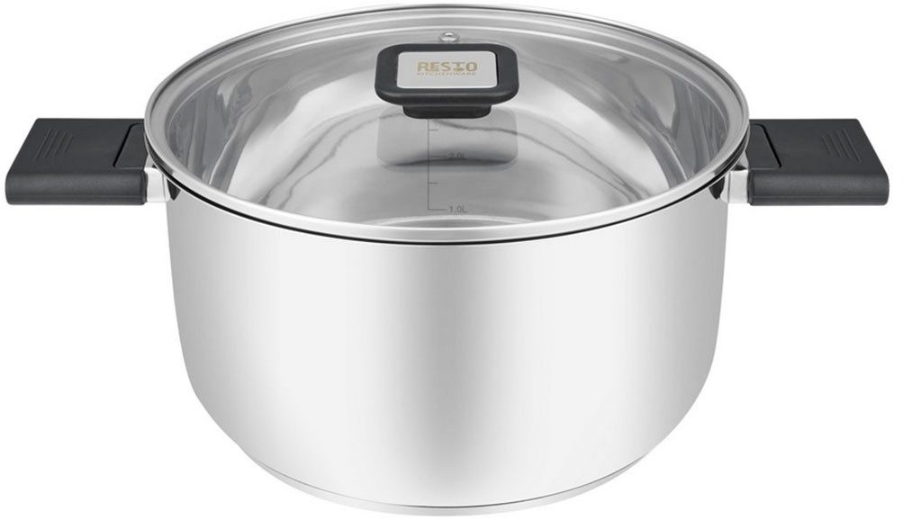 RESTO Kitchenware Kochtopf Anser, energiesparend und spülmaschinenfest, im Geschenkkarton, Edelstahl 18/10 (2-tlg), Geeignet für alle Herdarten, auch Induktion, mit klappbaren Griffen