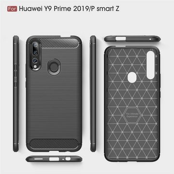 König Design Handyhülle Huawei Y9 Prime 2019, Huawei Y9 Prime 2019 Handyhülle Carbon Optik Backcover Blau