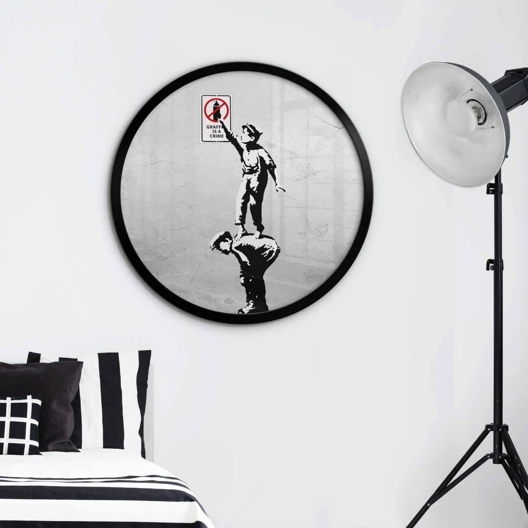 Poster Wandbild Poster Rund Straßenkunst Vintage Deko Banksy Graffiti is a crime