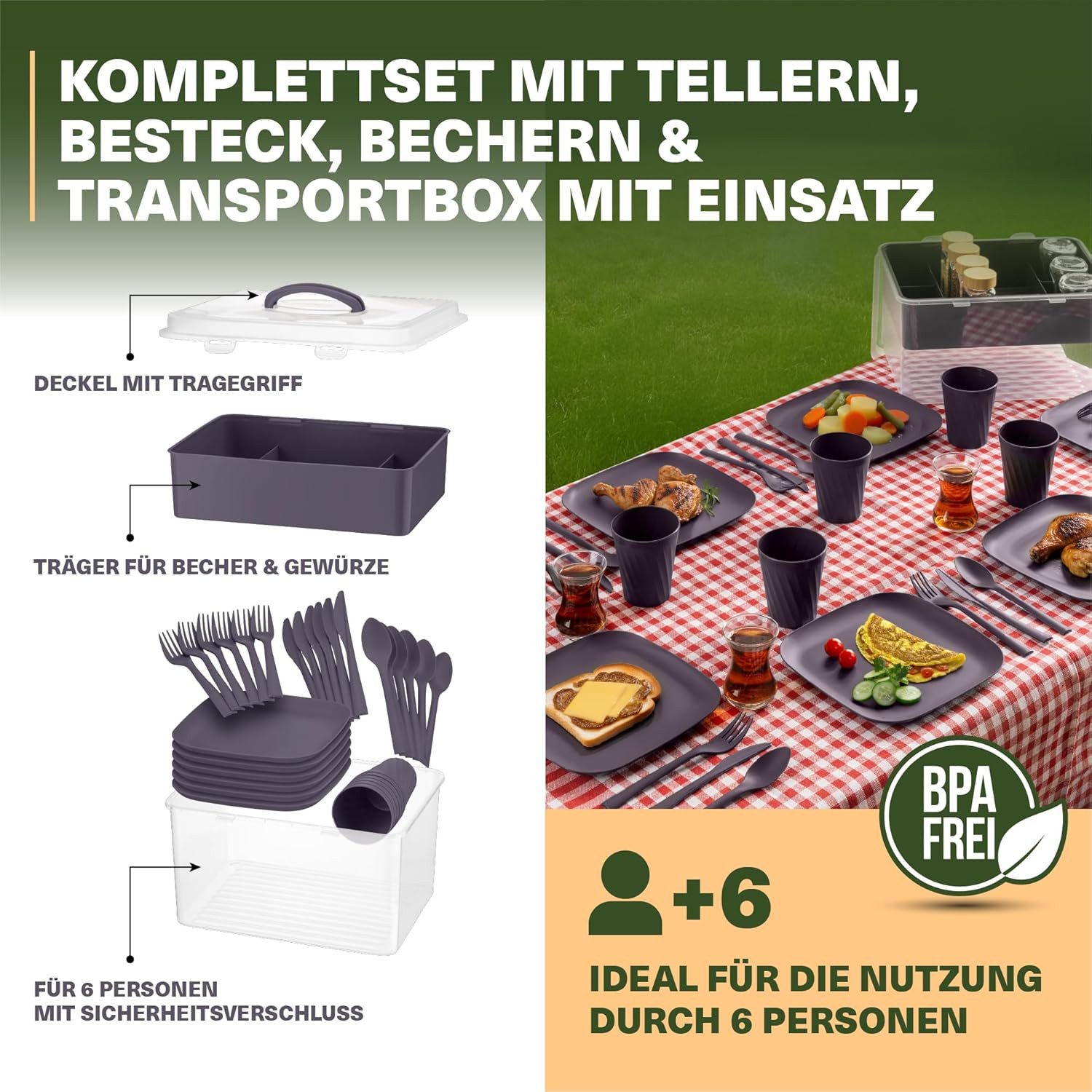 Viwares Picknickkorb Picknick Geschirrset für 6 Personen – 33-teiliges Camping Set (33 St)