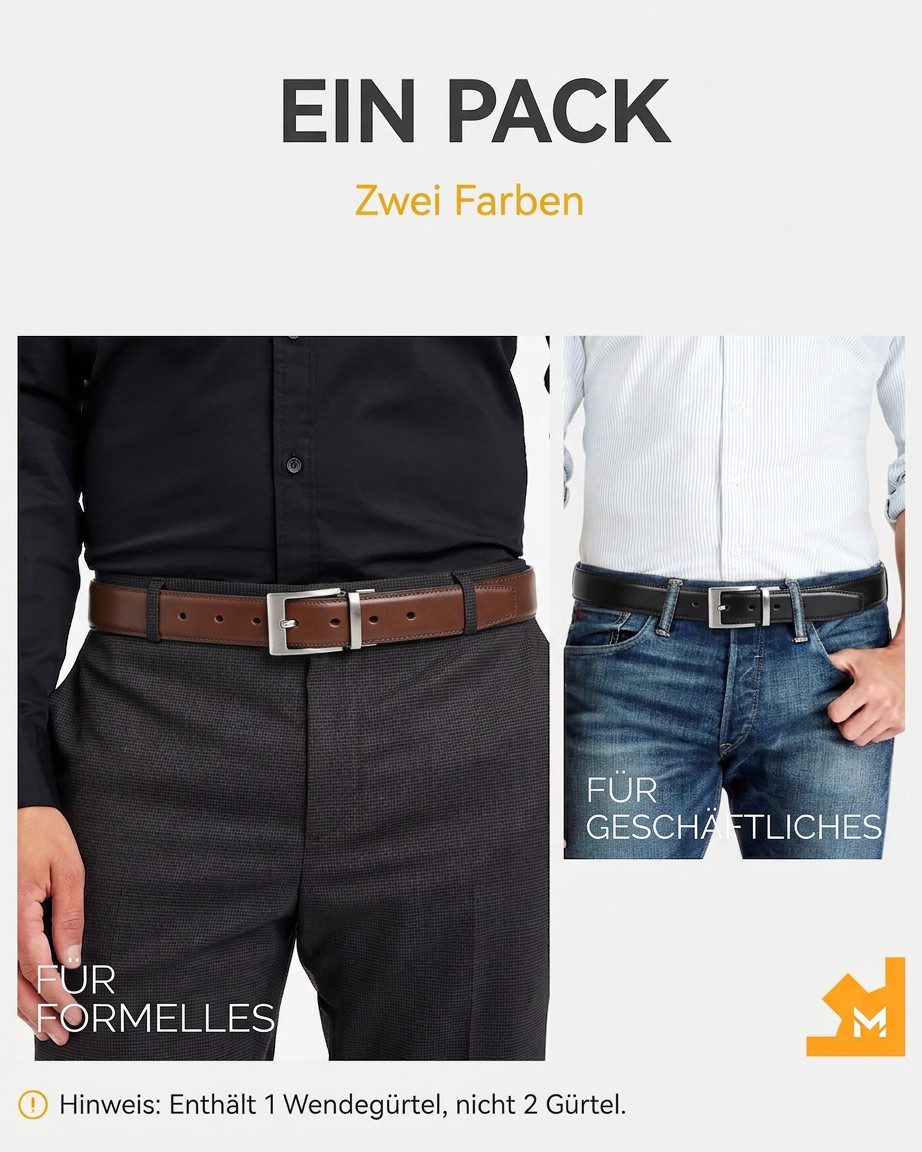 Fomax Ledergürtel Herren Wendegürtel aus Echtleder Braun/Schwarz 3,5 cm (Wendegürtel für Anzug Business und Formelle) Kürzbar, inkl. Aufbewahrungsbox – Bild 4 von 5