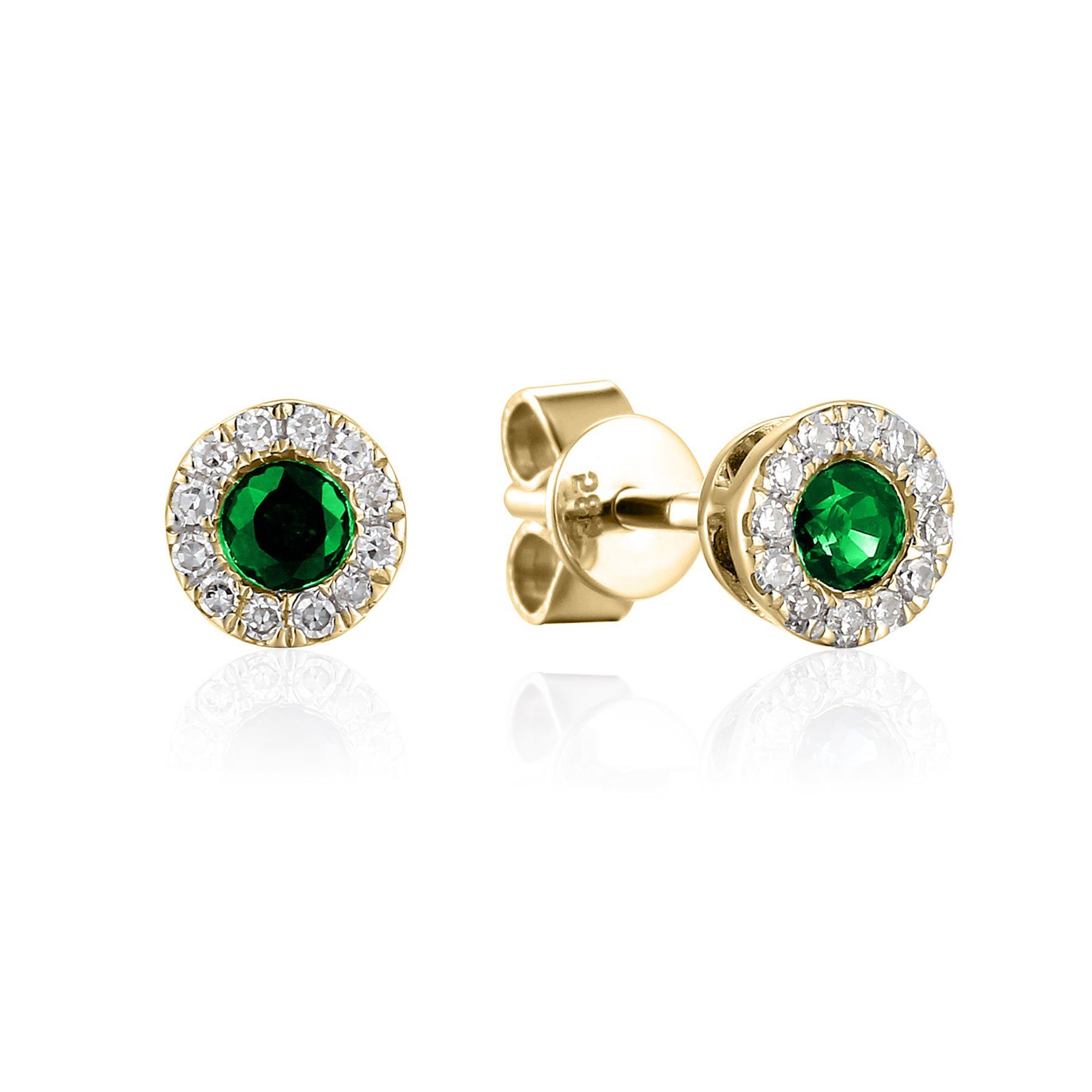 Stella-Jewellery Paar Ohrstecker 585er Gelbgold Ohrstecker Smaragd Diamanten (Smaragd 0,23ct Diamanten zus. 0,08ct), Smaragd 0,23ct Diamanten zus. 0,08ct.