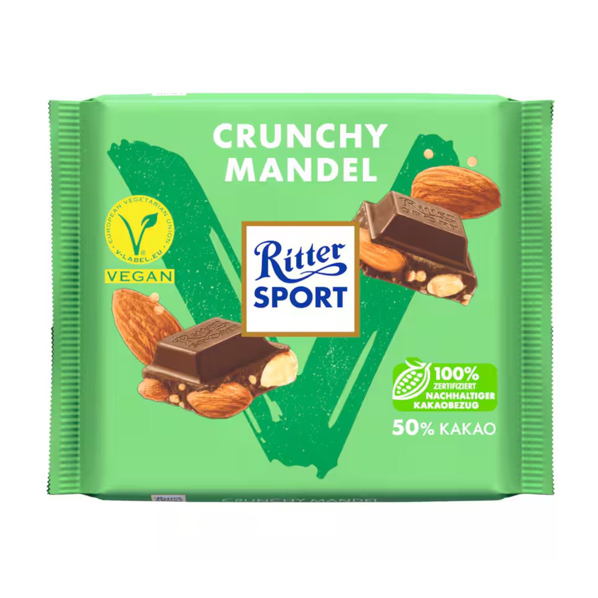 Ritter SPORT Schokolade, Ritter Sport Crunchy Mandel Vegan Halbbitter-Schokolade 100g