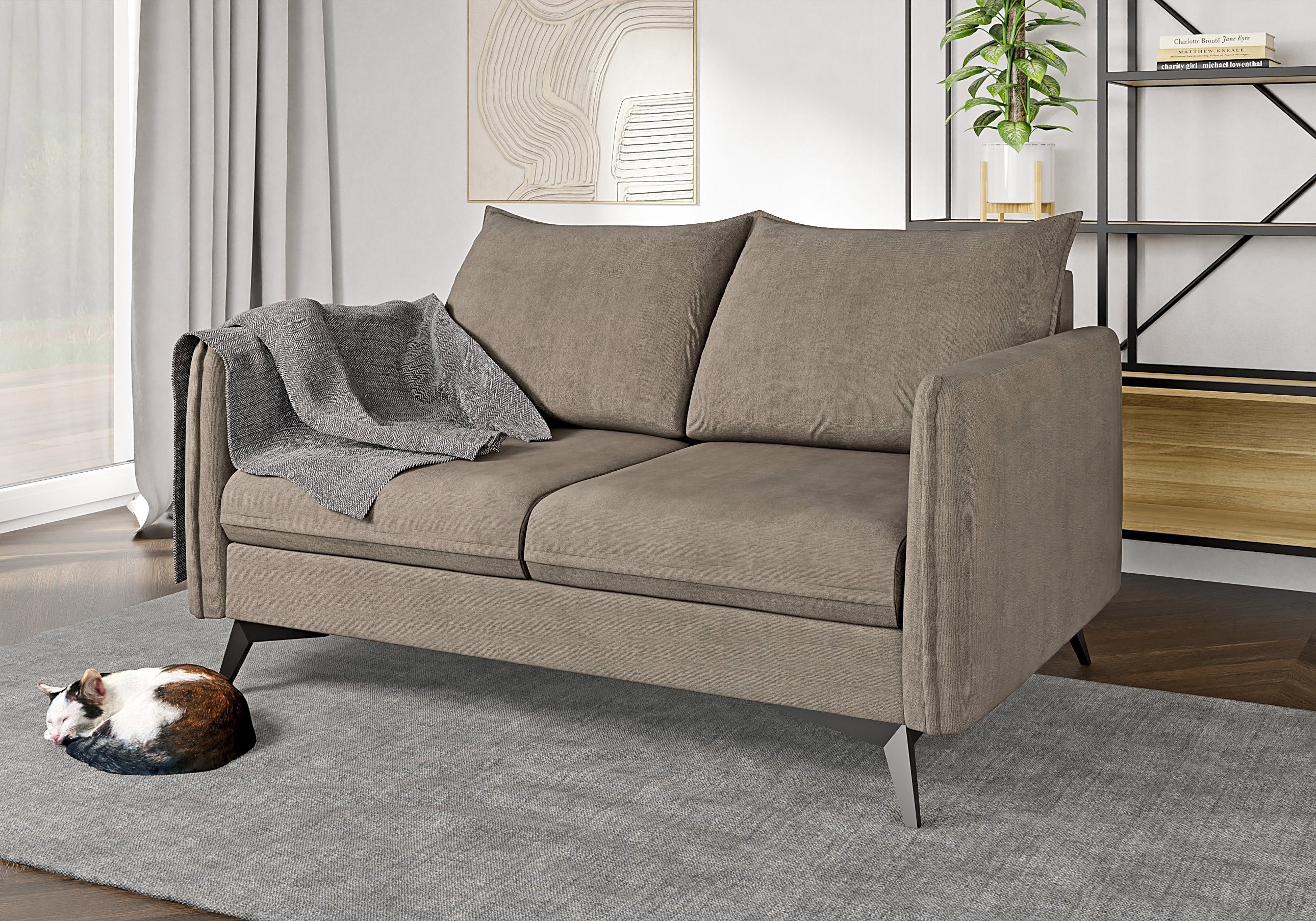 S-Style Möbel Polstergarnitur Modernes 1x 3+2+1 1x Sessel), (1x Metall Wellenfederung Schwarz mit mit Dunkelbeige Azalea 3-Sitzer-Sofa, 2-Sitzer-Sofa, Füßen