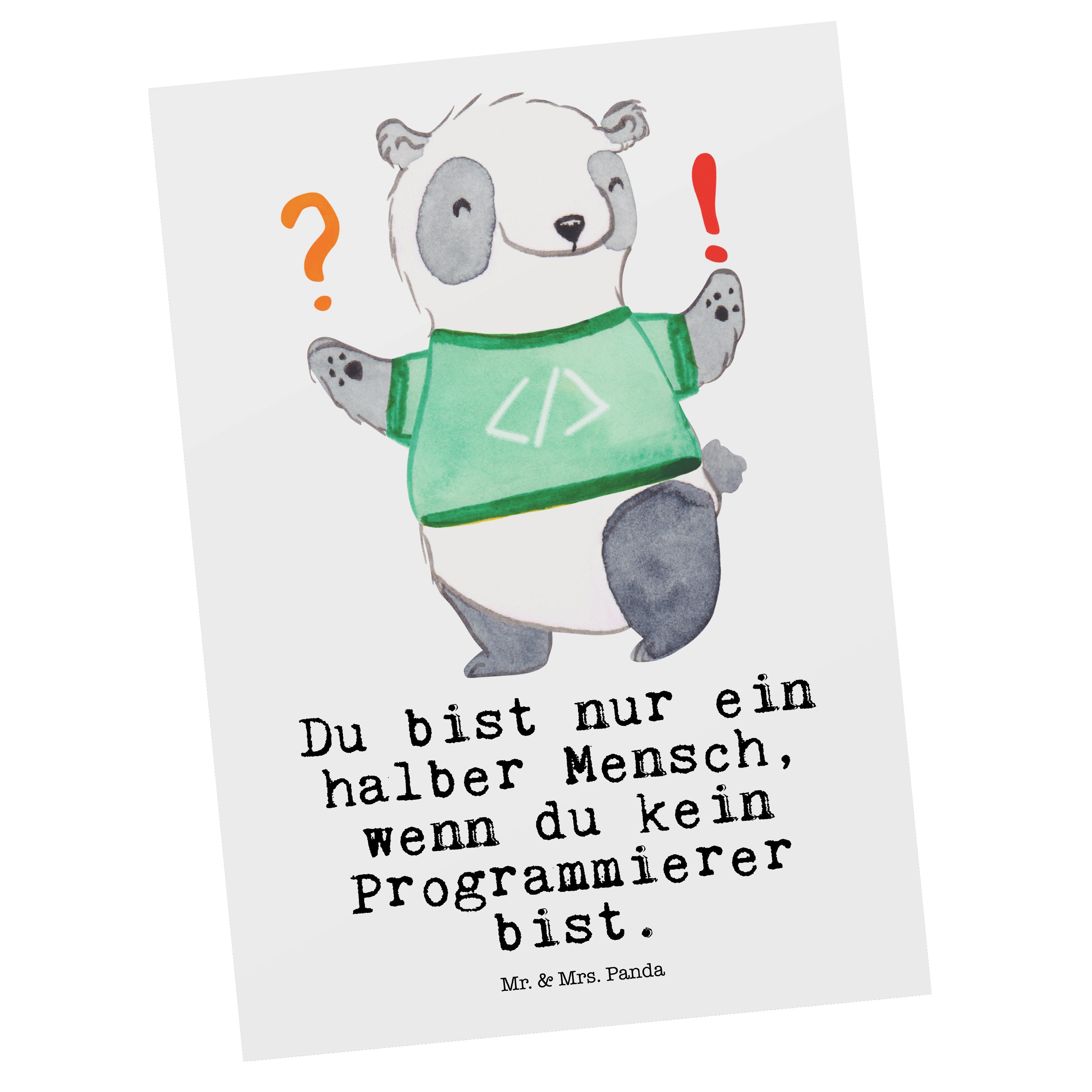 Mr. & Mrs. Panda Postkarte Programmierer mit Herz - Weiß - Geschenk, Computerfachmann, Einladung
