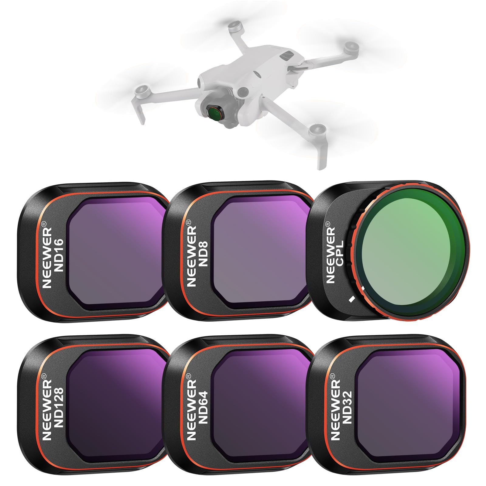 Neewer FL-A34 6x ND/CPL Filter Set für DJI Mini 4 Pro, ND8-ND128 Поляризационный фильтр (Schnelles Einrasten und Wechseln)