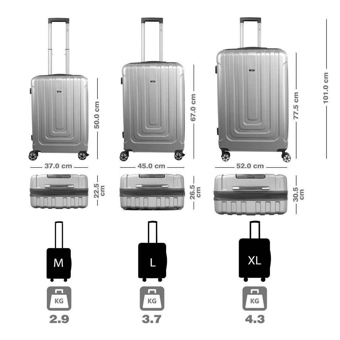 Valis Hartschalen-Trolley Hartschalen-Trolley Reisekoffer ABS Hartschalenkoffer, ABS-Hartschale & voll gefütterter Innenraum & 4 Doppelrollen