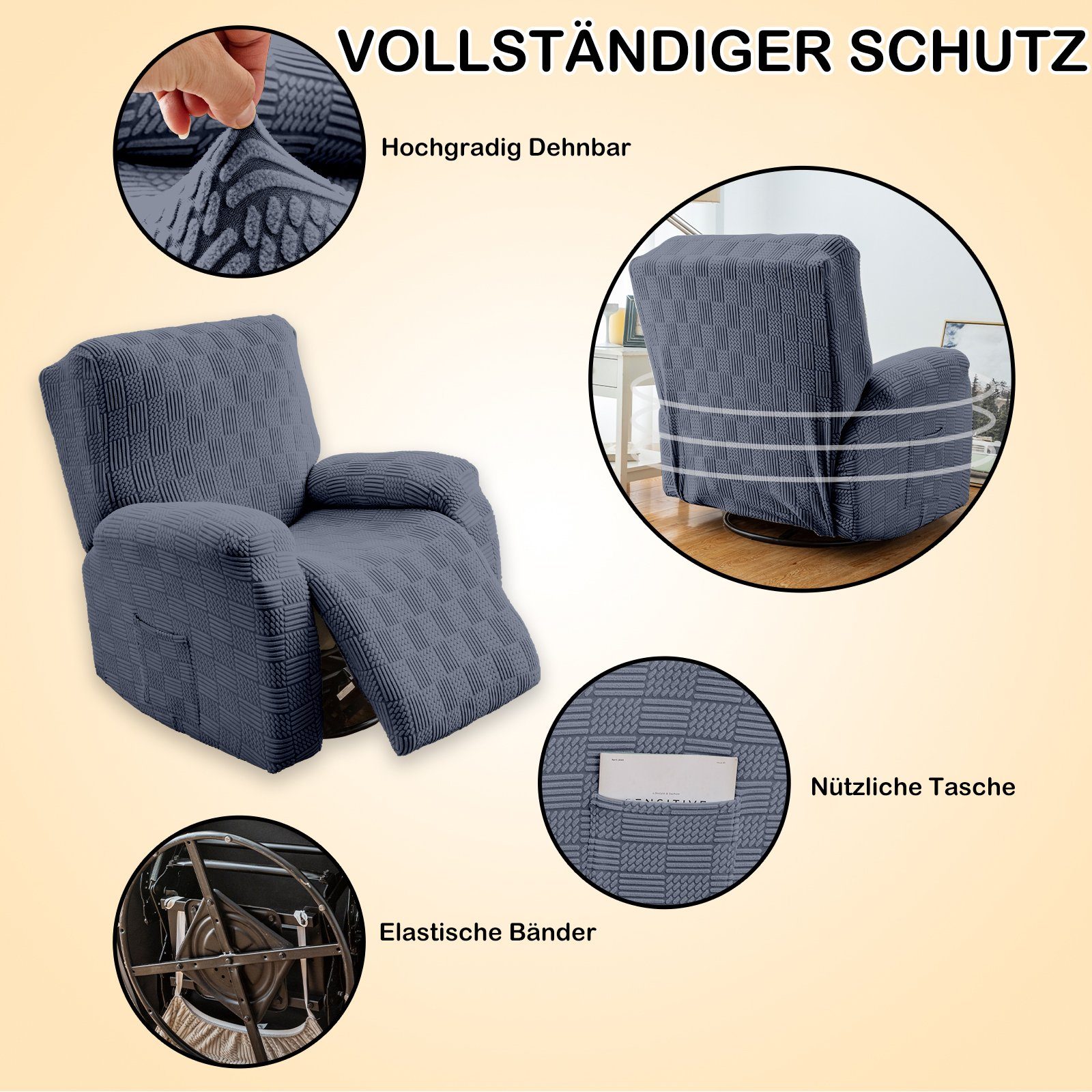 Stuhlhusse Dunkelgrau Lounge Chaise Deko, Seitentasche, Rosnek Recliner Jacquard, für Stretch,