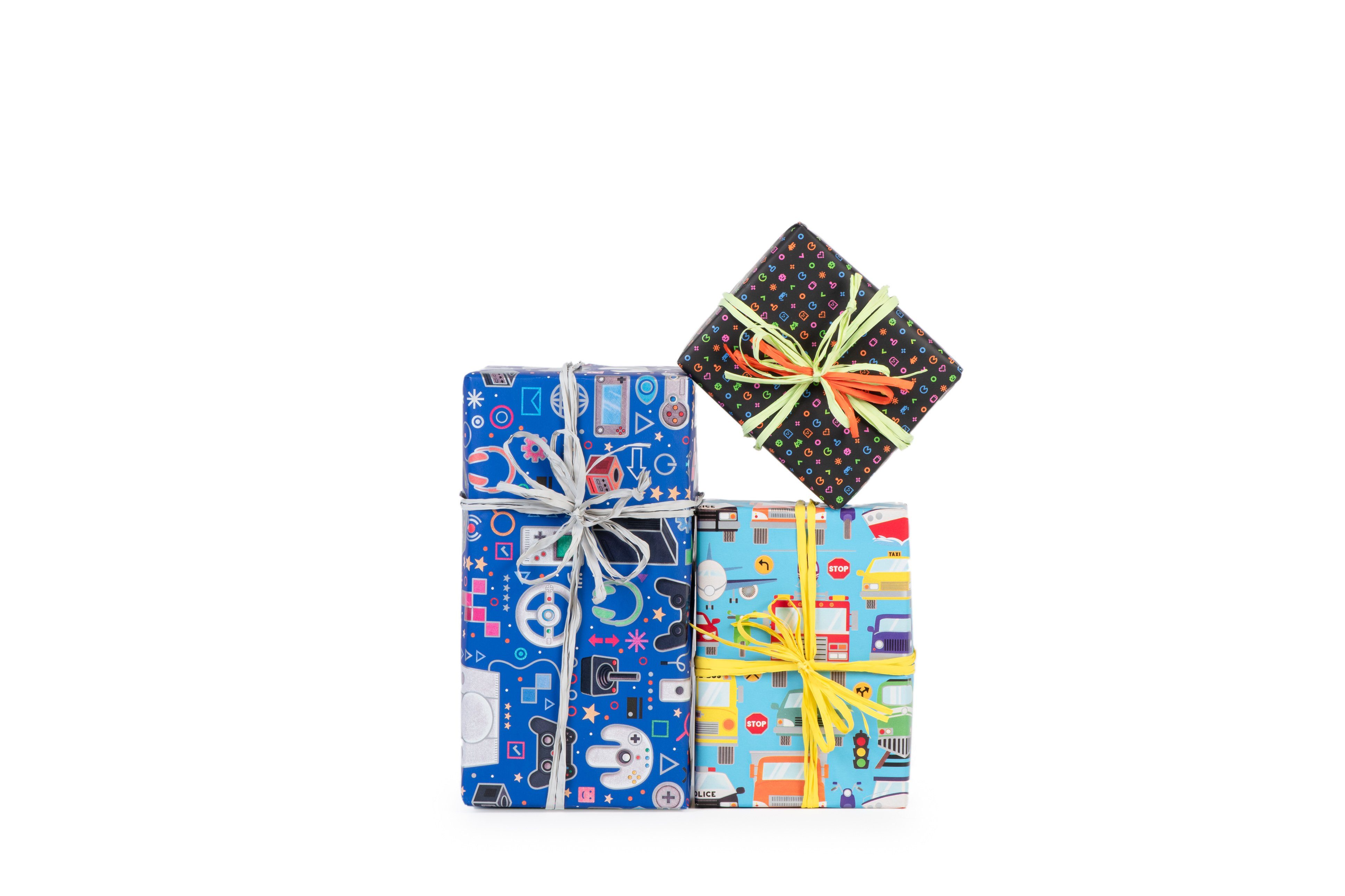 Star Geschenkpapier, Geschenkpapier mit Gaming Motiv 70cm x 2m Rolle Dunkelblau