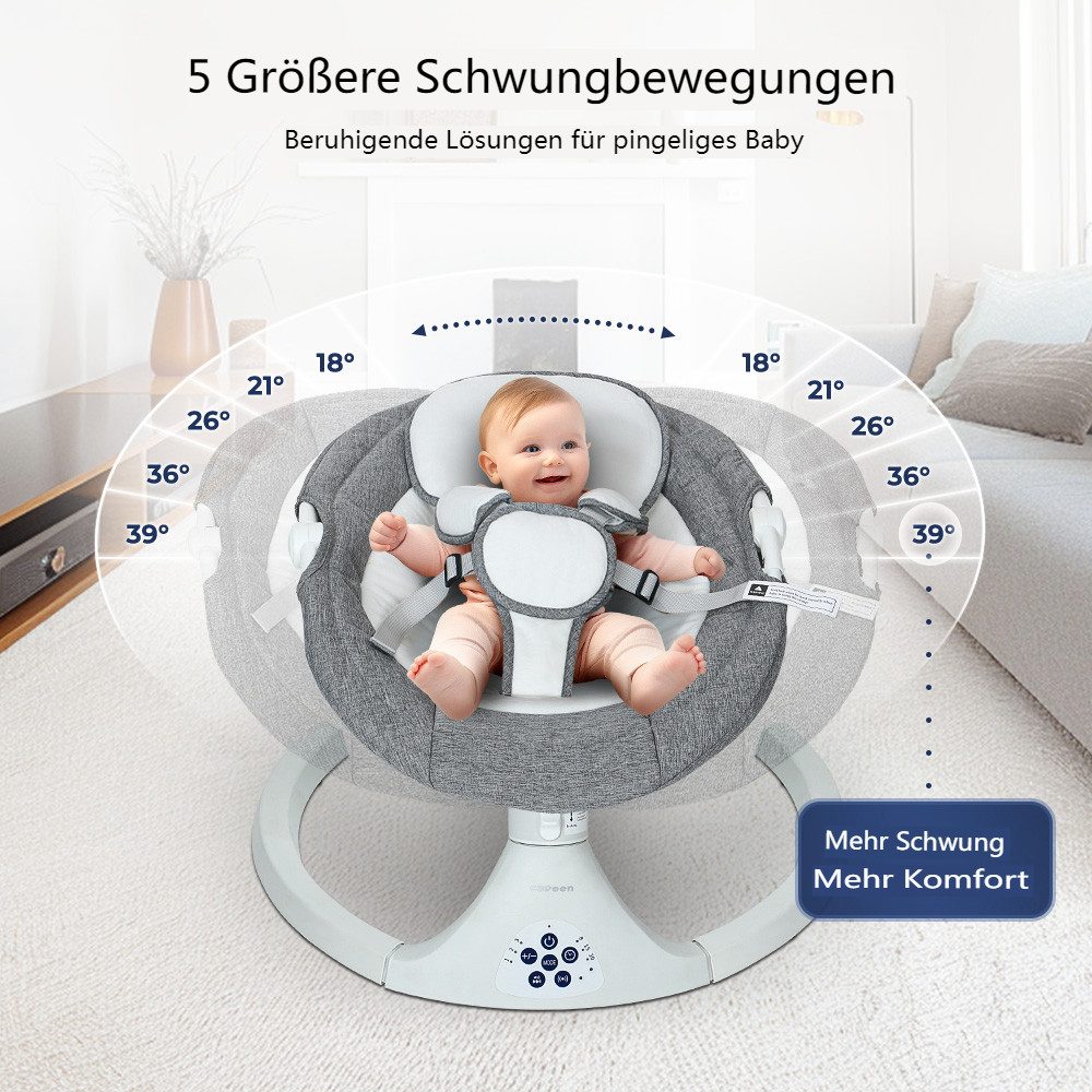 Insma Babyschaukel 5 Gang Elektrische bluetooth-Babywippe, mit 10 Liedern und Fernbedienung, Batteriekompatibel