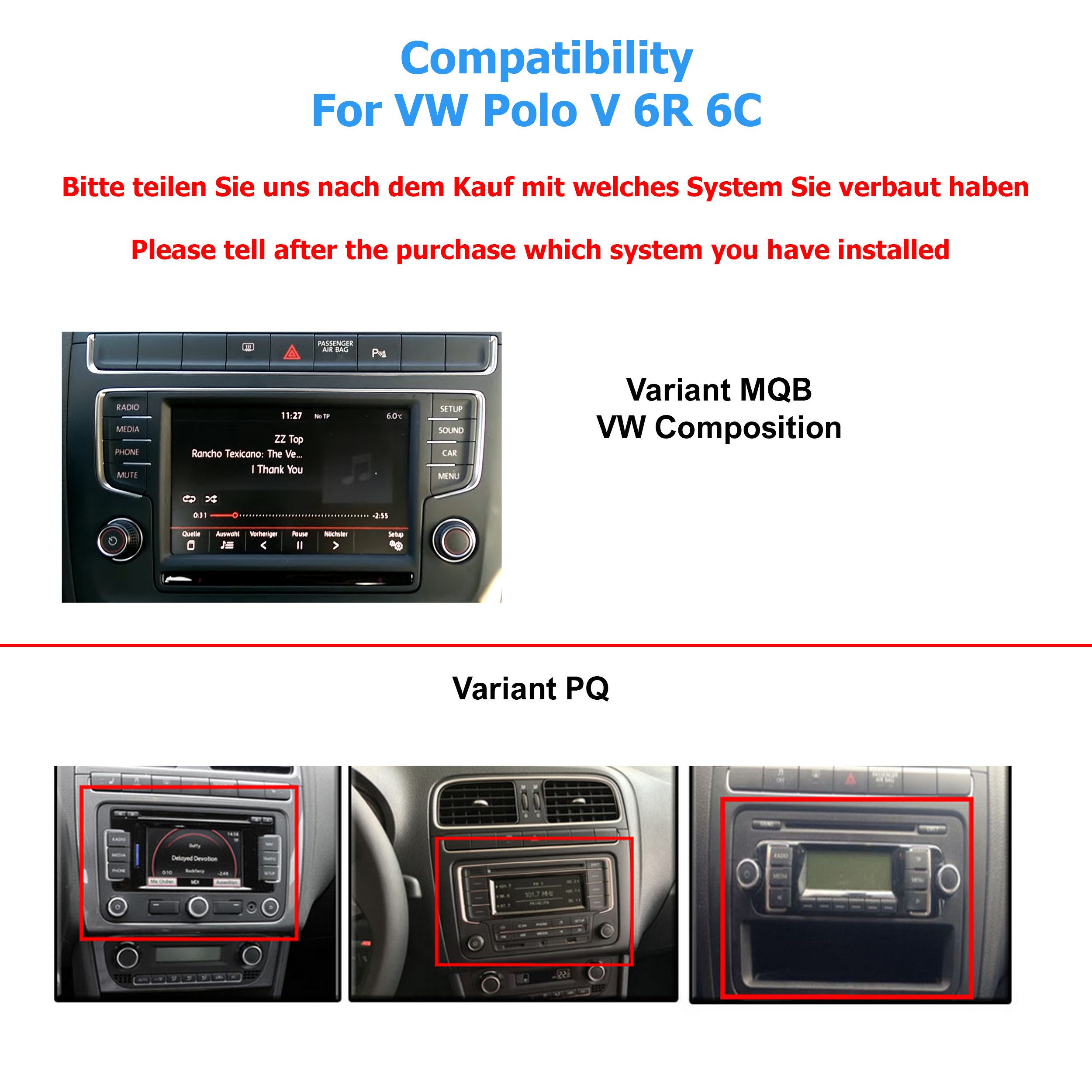 TAFFIO Für Volkswagen Polo V 6C 6R 9" Touch Android Autoradio GPS CarPlay Einbau-Navigationsgerät