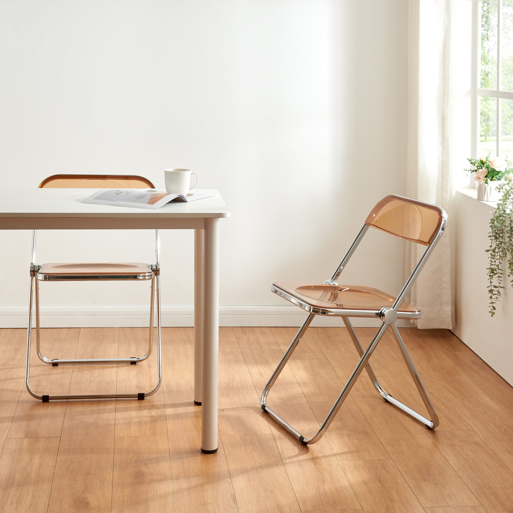 en.casa Klappstuhl (2 St), »Pornainen« Besucherstuhl Stahlgestell Orange, t günstig online kaufen