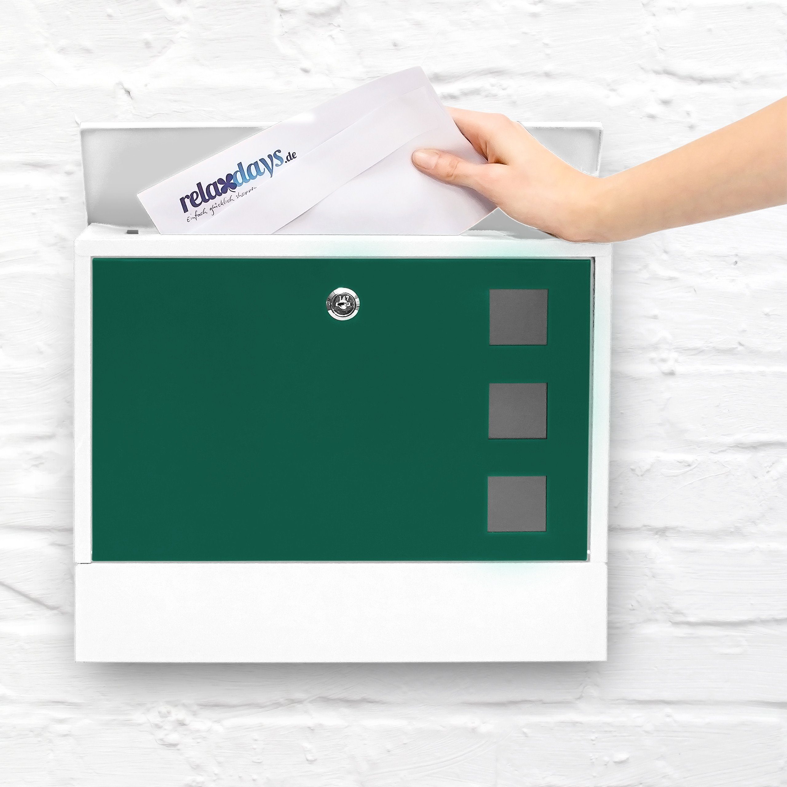 relaxdays Aufbewahrungsbox Briefkasten zweifarbig Farbauswahl, Weiß-Grün günstig online kaufen