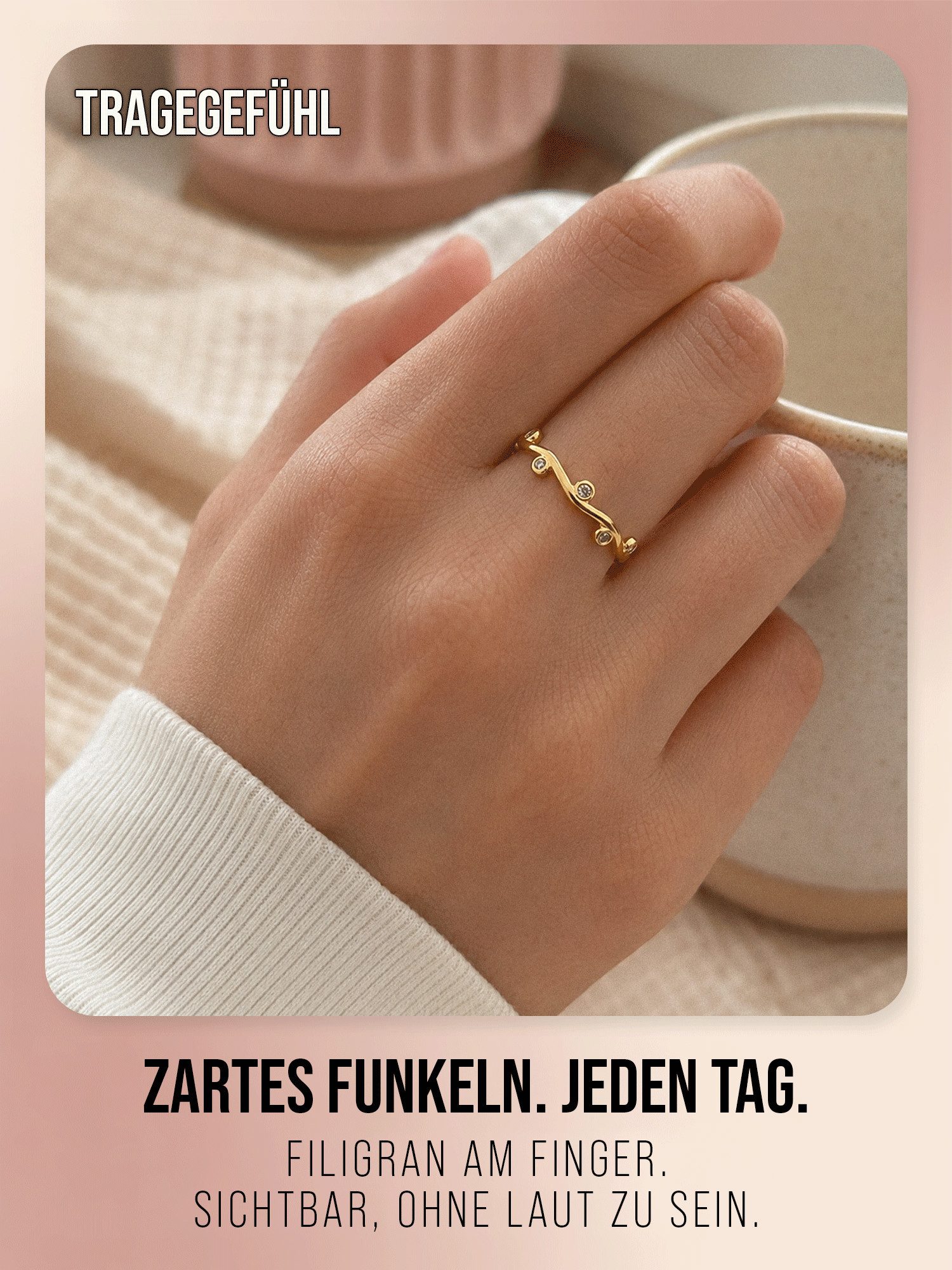 THIORA Fingerring Lagoon, 316L Edelstahl mit Zirkonia, offen & verstellbar