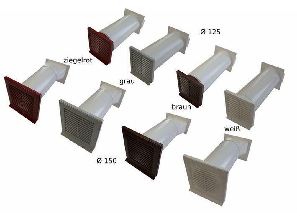 ø150 Mauerkasten 120 Außengitter Mauerstärken 450mm Flachanschluss bis weiß IKM