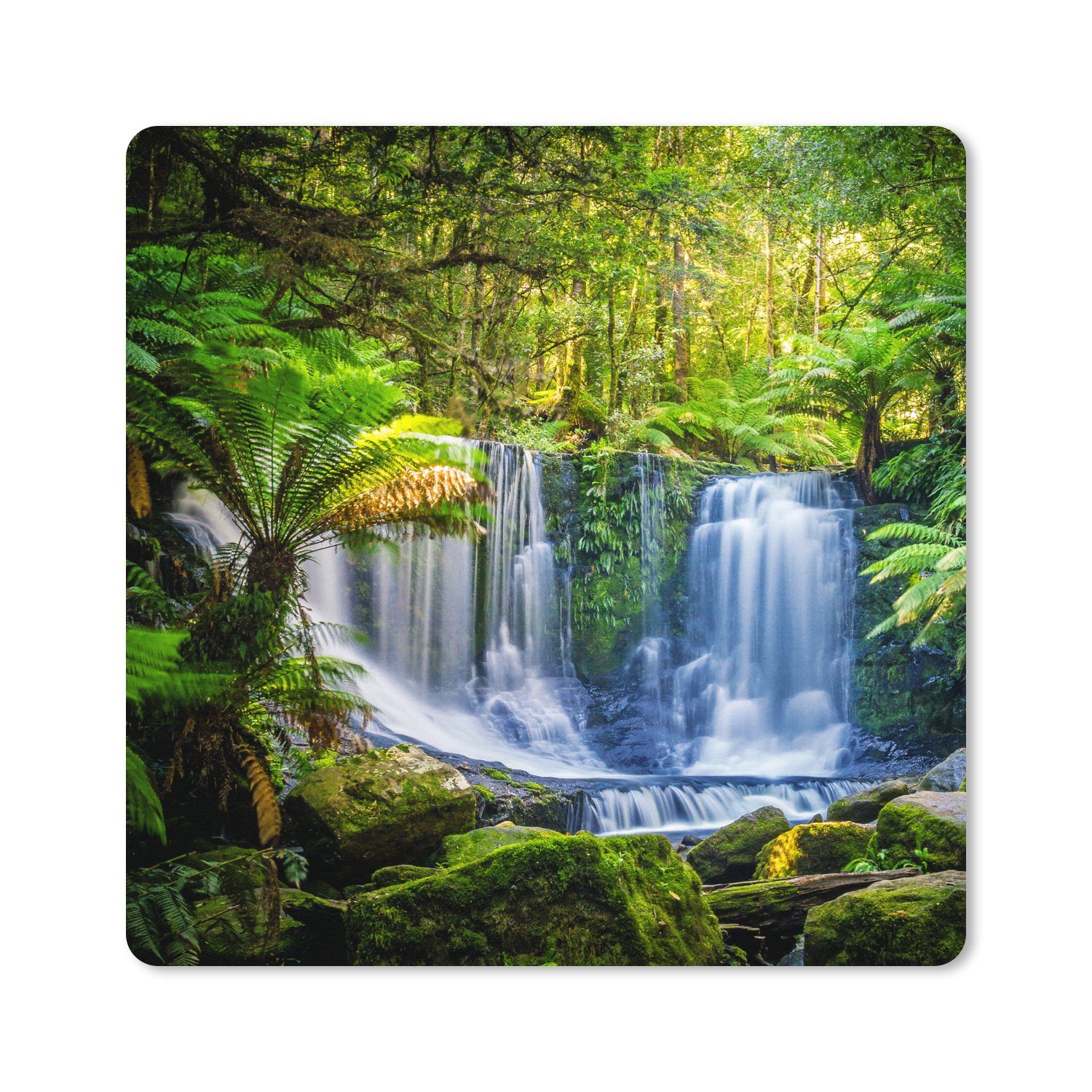 MuchoWow Gaming Mauspad Dschungel - Wasserfall - Australien - Pflanzen - Natur (1-St), Mousepad mit Rutschfester Unterseite, Gaming, 40x40 cm, XXL, Großes