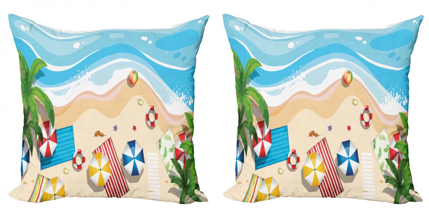 Kissenbezüge Modern Accent Doppelseitiger Digitaldruck, Abakuhaus (2 Stück), Grafik-Strand Sommer-Spaß-Cartoon
