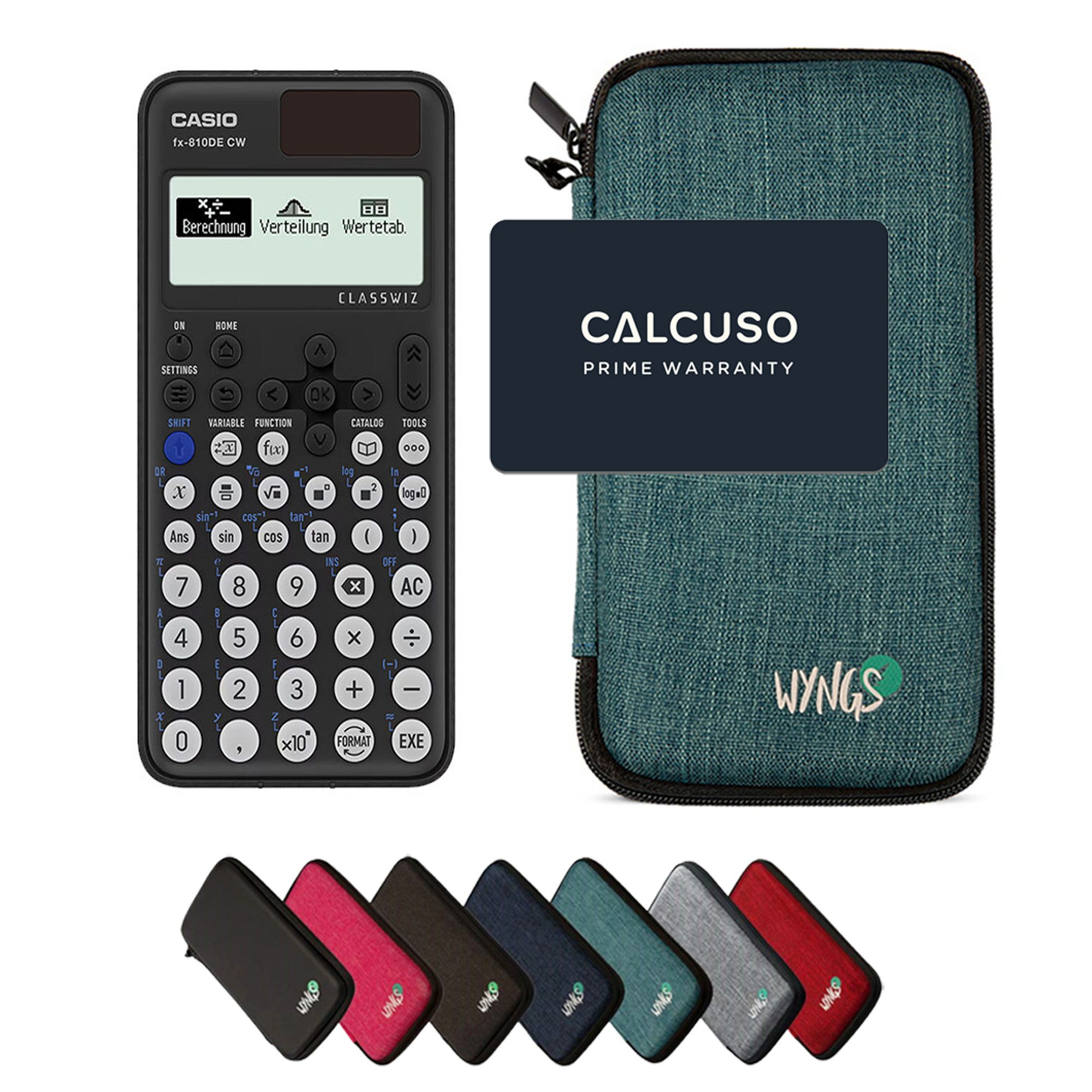 CASIO Taschenrechner fx-810DE CW ClassWiz inkl. WYNGS Schutztasche Türkis