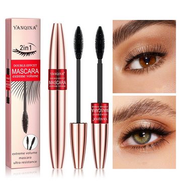 Scheiffy Mascara 2 in 1 4D Mascara Wimperntusche Seidenfaser Lange Schwarz, Wasserfeste, nicht verschmierende, volumengebende Wimperntusche