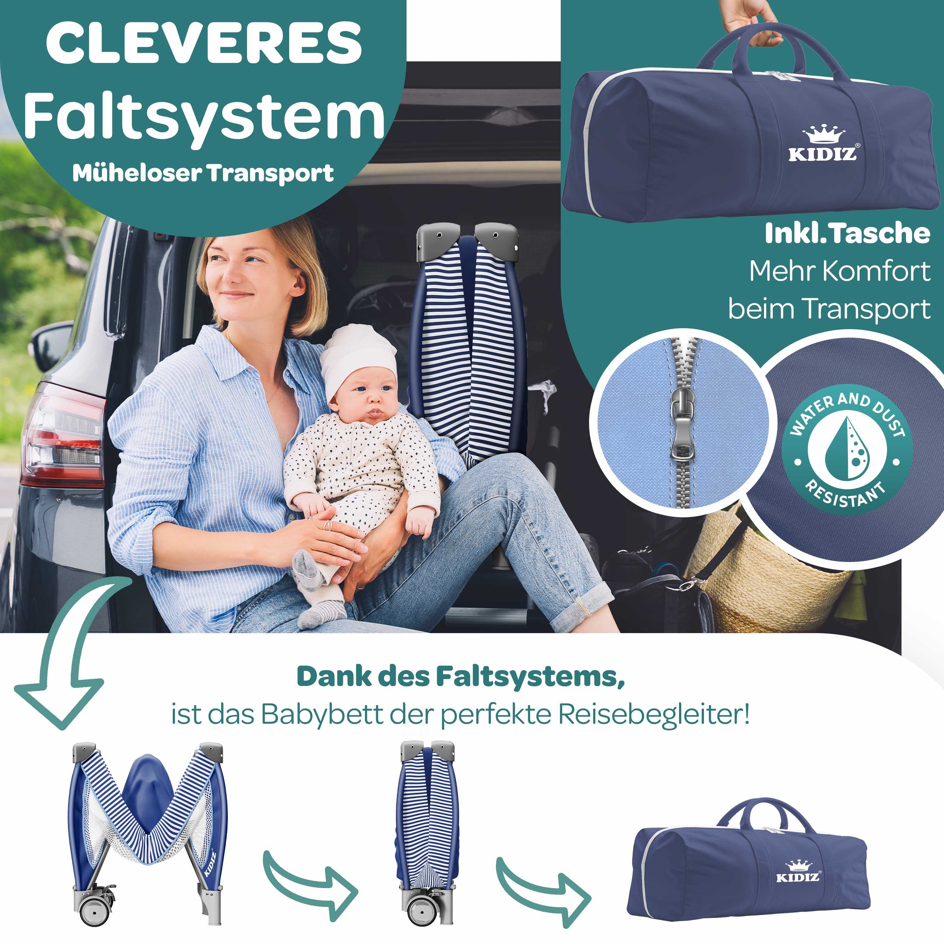 KIDIZ Baby-Reisebett, Babybett Kombi Set mit Matratze & Wickelauflage ab Geburt bis 15 kg