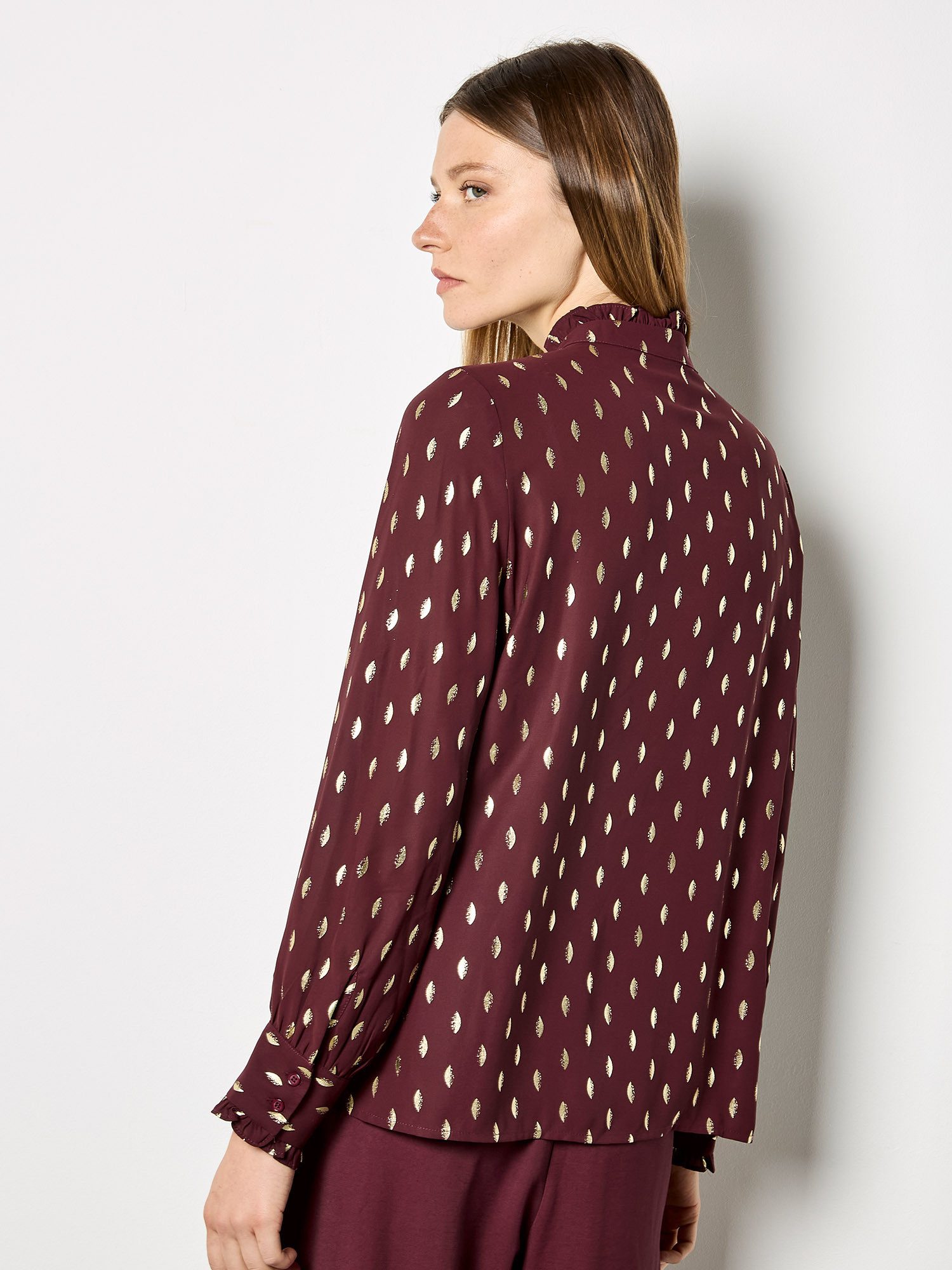 Apricot Rüschenbluse Rüschenbluse mit Goldfoliendruck