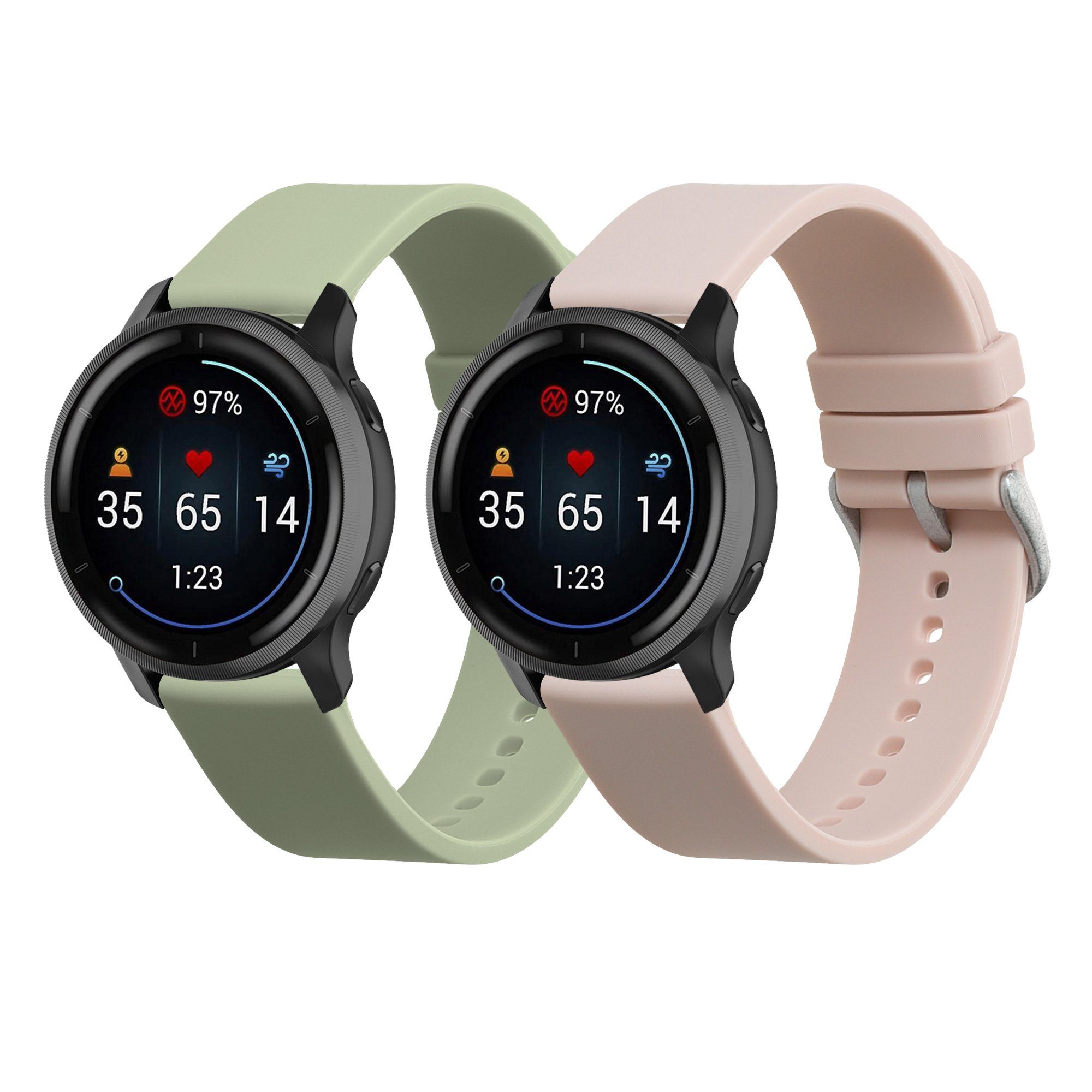 kwmobile Uhrenarmband 2x Sportarmband für 20mm Smartwatch Strap (Universal), Armband TPU Silikon Set Fitnesstracker