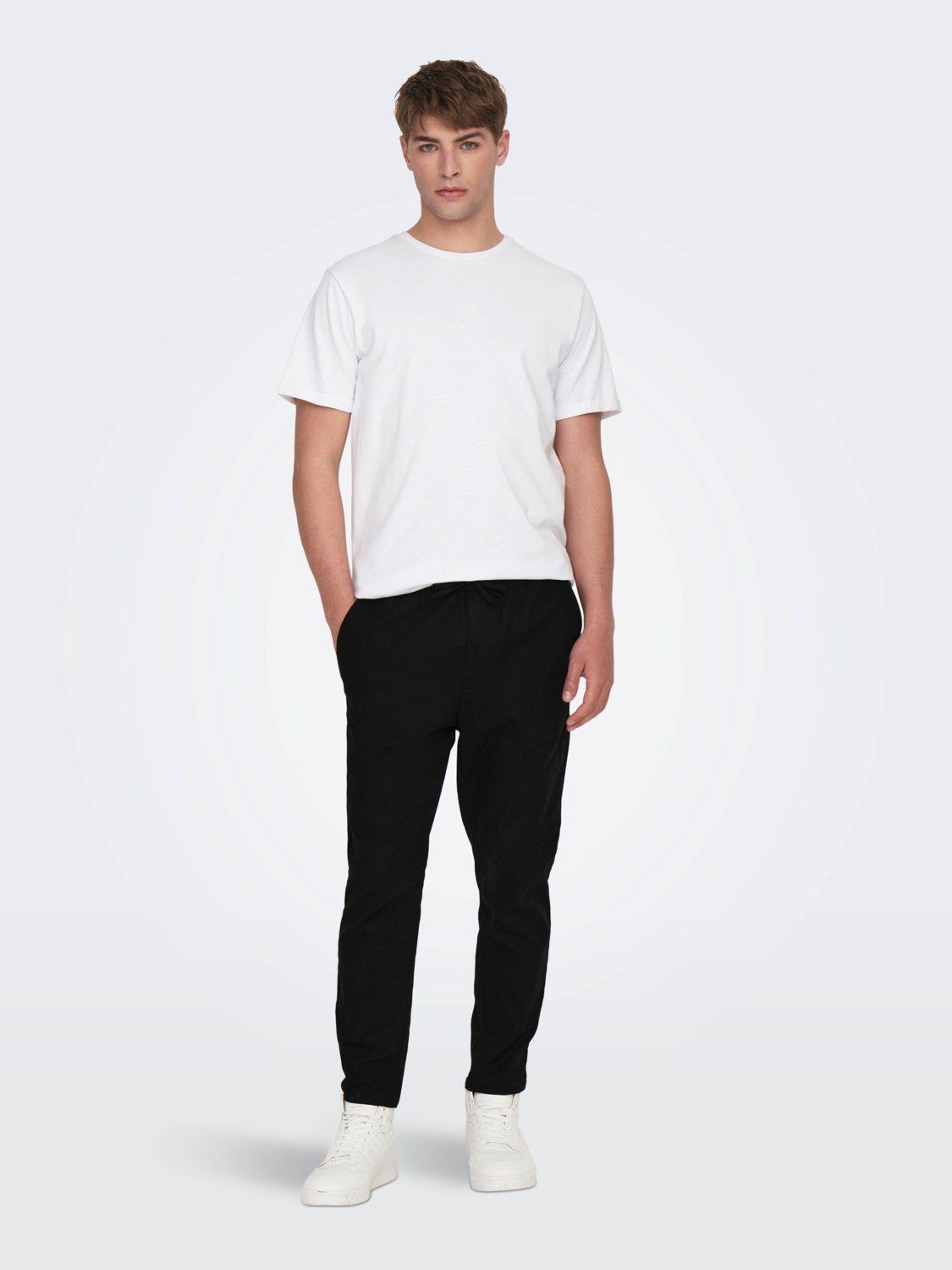 ONLY & SONS Stoffhose Leinen Baumwolle Stoffhose mit Tunnelzug ONSLINUS ONSLINUS CROP 0007 COT LIN PNT NOOS