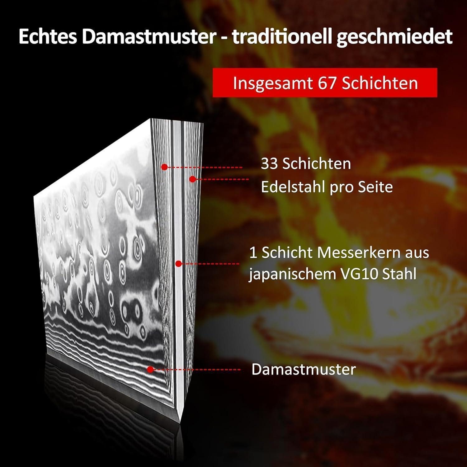 LuxusKollektion Messer-Set 3-tlg Damastmesser Set 67 Schichten VG10 Stahl G10 Griff