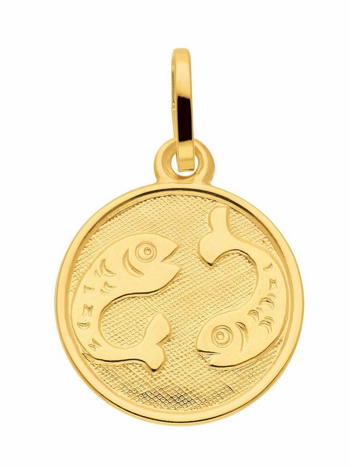 Adelia´s Kettenanhänger 333 Gold Sternzeichen Anhänger Fisch Ø 11,8 mm,  Goldschmuck für Damen & Herren