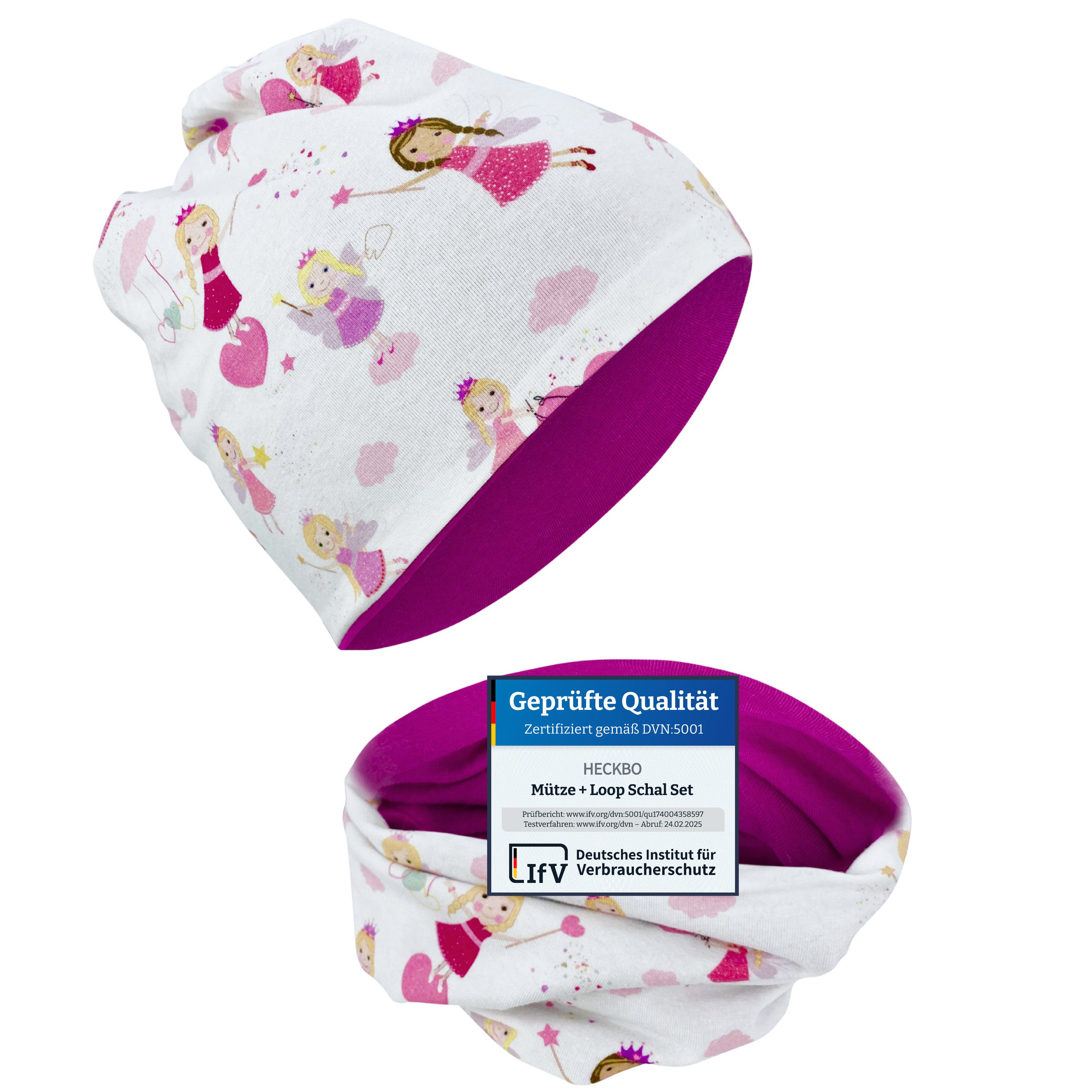 HECKBO Beanie HECKBO Kinder Mädchen Jungen Beanie Mütze & Loop-Schal Set