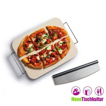 Neuetischkultur Pizzaschneidebrett Pizzaplatte mit Pizzaschneider Keramik/Edelstahl, Keramik, Edelstahl, (2-St., 1 Pizzaplatte, 1 Pizzaschneider)