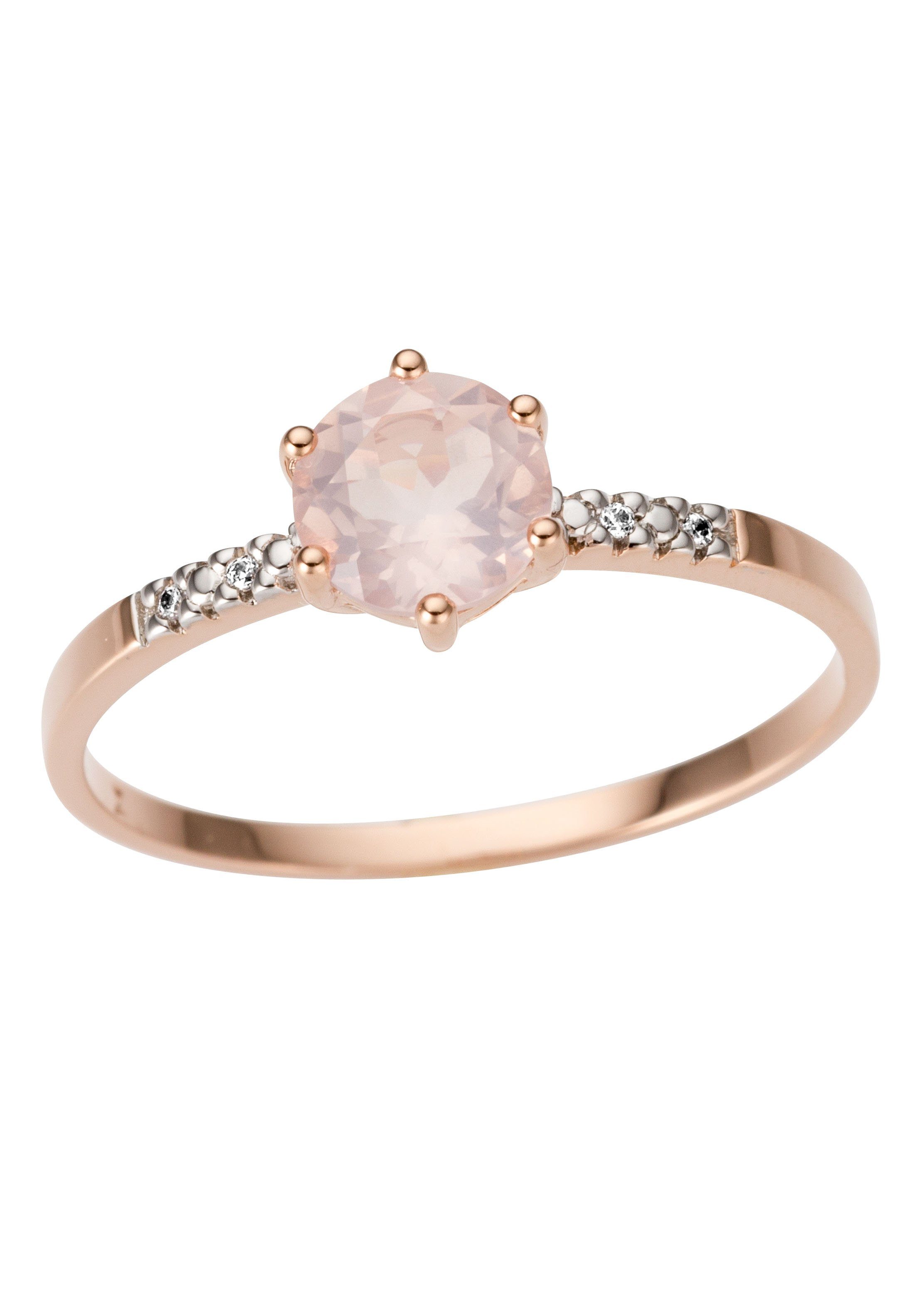Firetti Goldring Schmuck Geschenk Gold 333 Damenring Goldring Edelstein Farbstein Quarz, Made in Germany - mit Rosenquarz - mit Brillanten