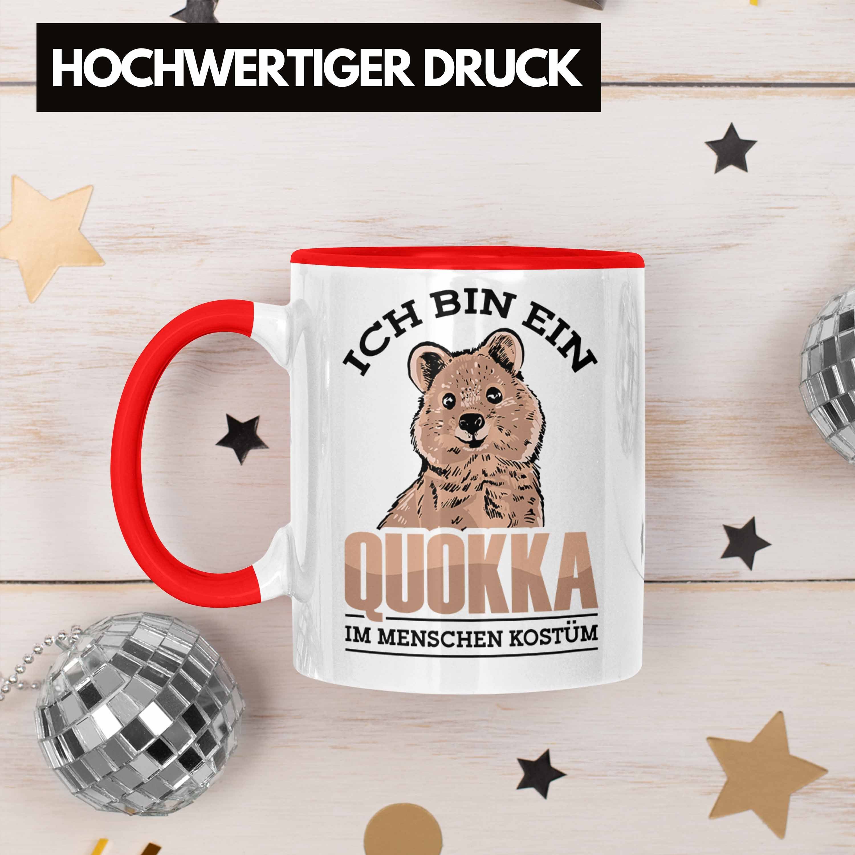 Trendation Tasse Menschen Quokka Quokka-Motiv Geschenk Kos Tasse für Liebhaber Rot Lustige