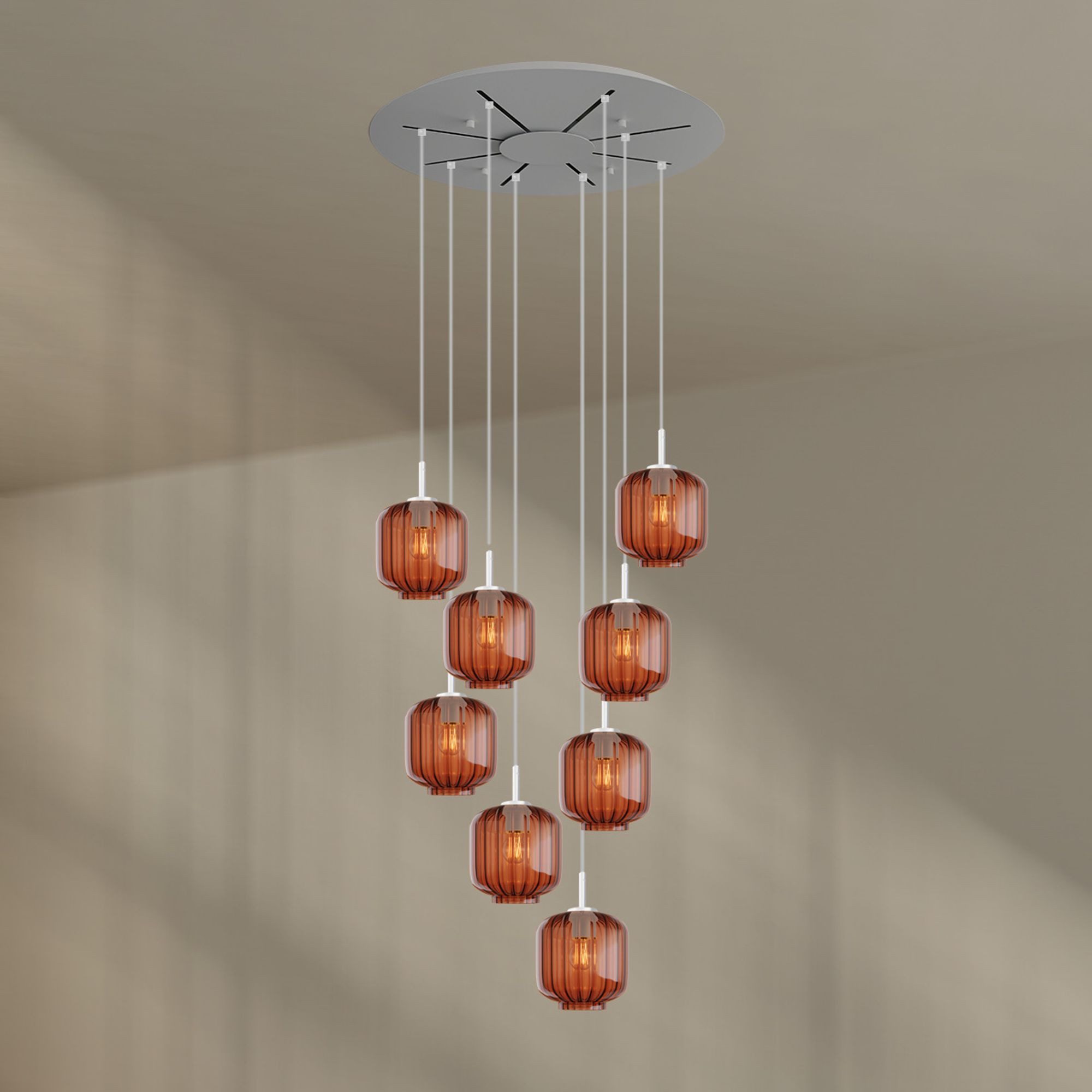 s.luce Pendelleuchte Velo Galerieleuchte 8-flammig Ø 80cm Baldachin Ø 20cm Braun