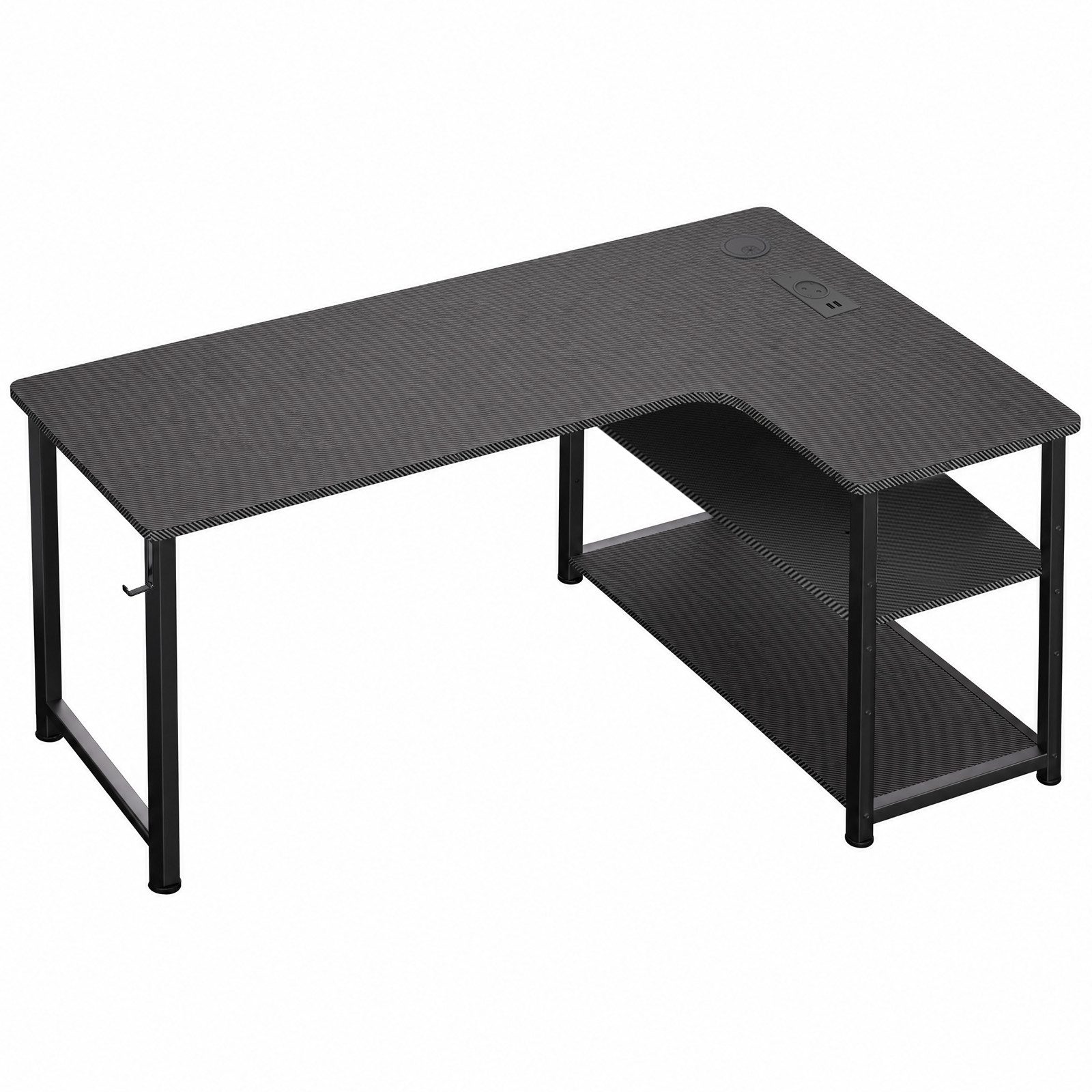 GTPLAYER Schreibtisch Gaming Tisch Eckschreibtisch mit Regal USB-Ladeanschluss und Steckdose (1 Tisch), 120/100cm Computertisch L Form, PC Tisch für Büro, Heimbüro