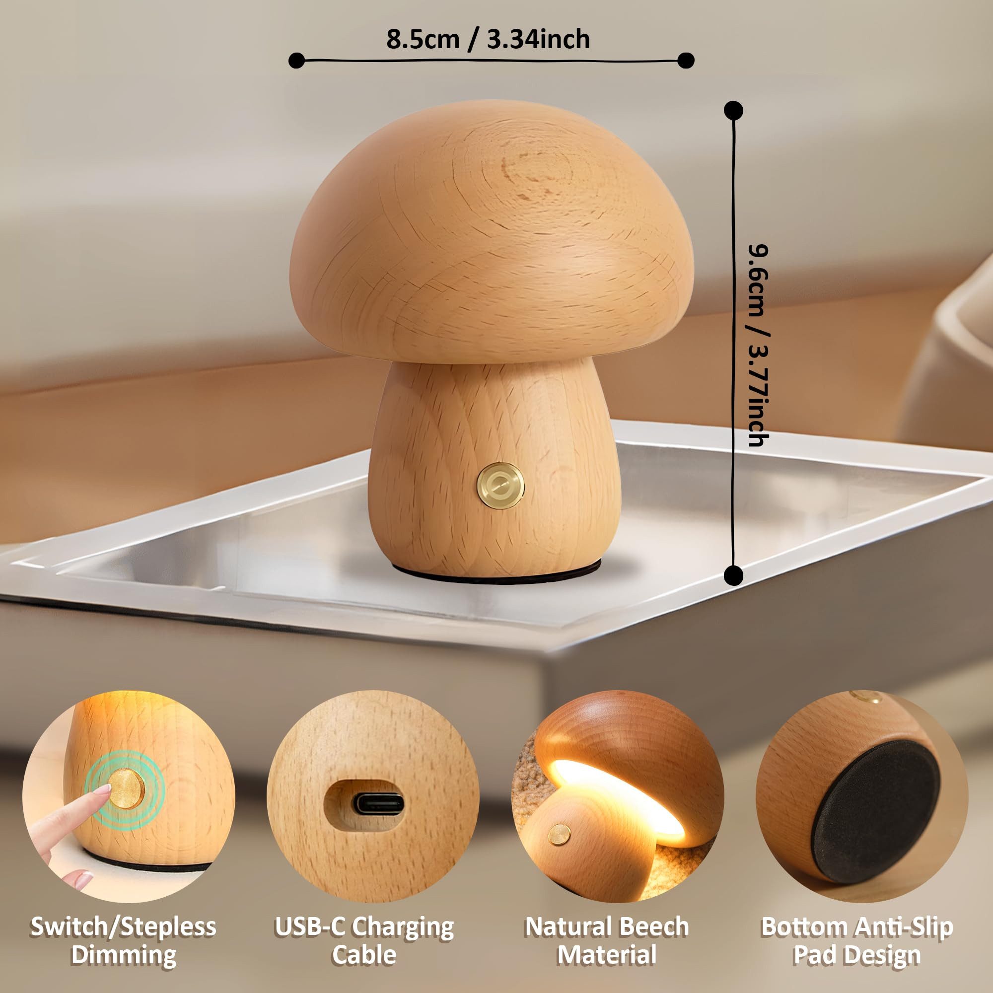 RWEUOQ Schreibtischlampe LED Pilz-Holzlampe Tragbare Tischleuchte günstig online kaufen