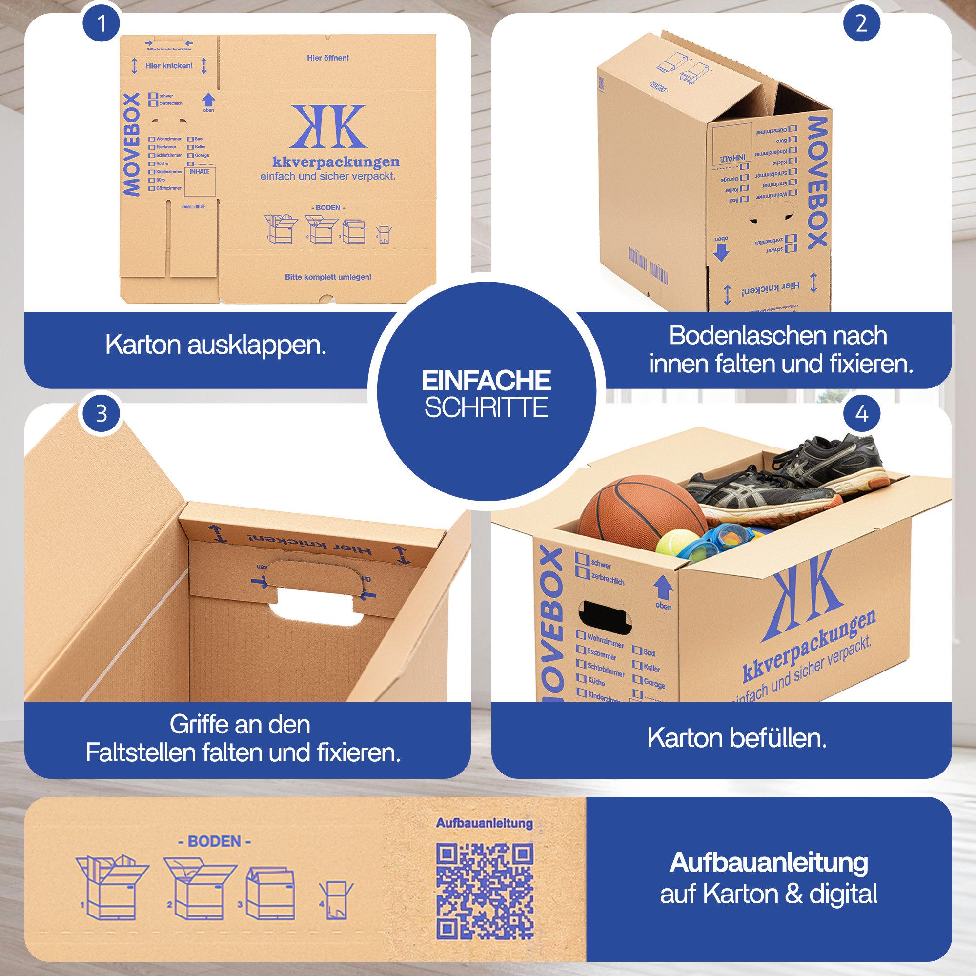 KK Verpackungen Aufbewahrungsbox (Spar-Set, 10 St., 10er-Set), Movebox 2-welliger Umzugskarton Umzugskiste 40kg Braun