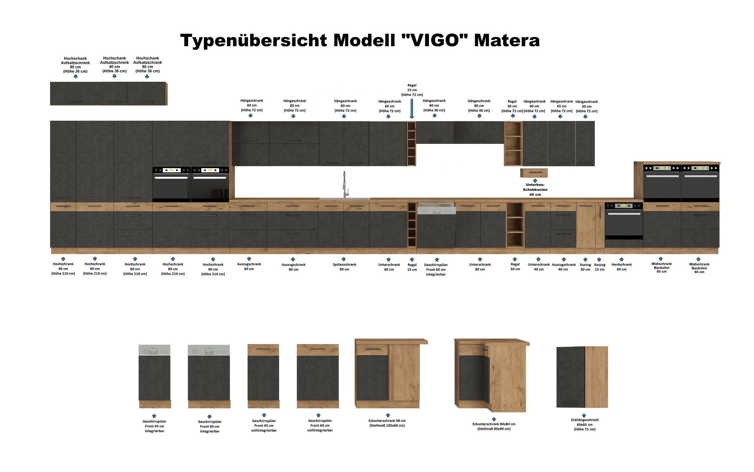 Küchen-Preisbombe Spülenschrank 80 cm Küche Vigo Matera Grau + Eiche Lancelot Küchenzeile Küchenblock