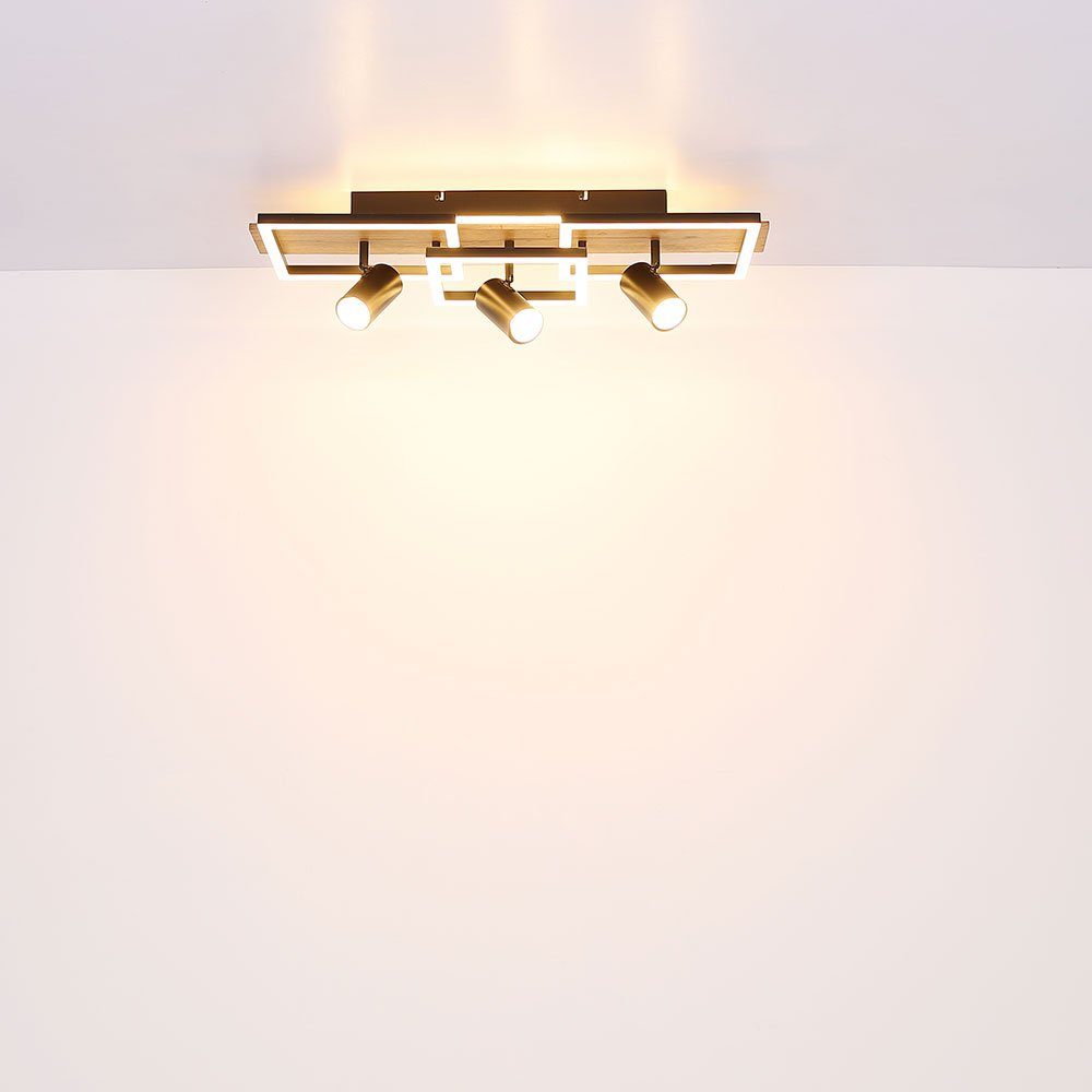 Deckenlampe LED Wohnzimmerleuchte Warmweiß, Globo L LED 50 verbaut, Holzoptik LED-Leuchtmittel Strahler schwarz fest Deckenleuchte, cm